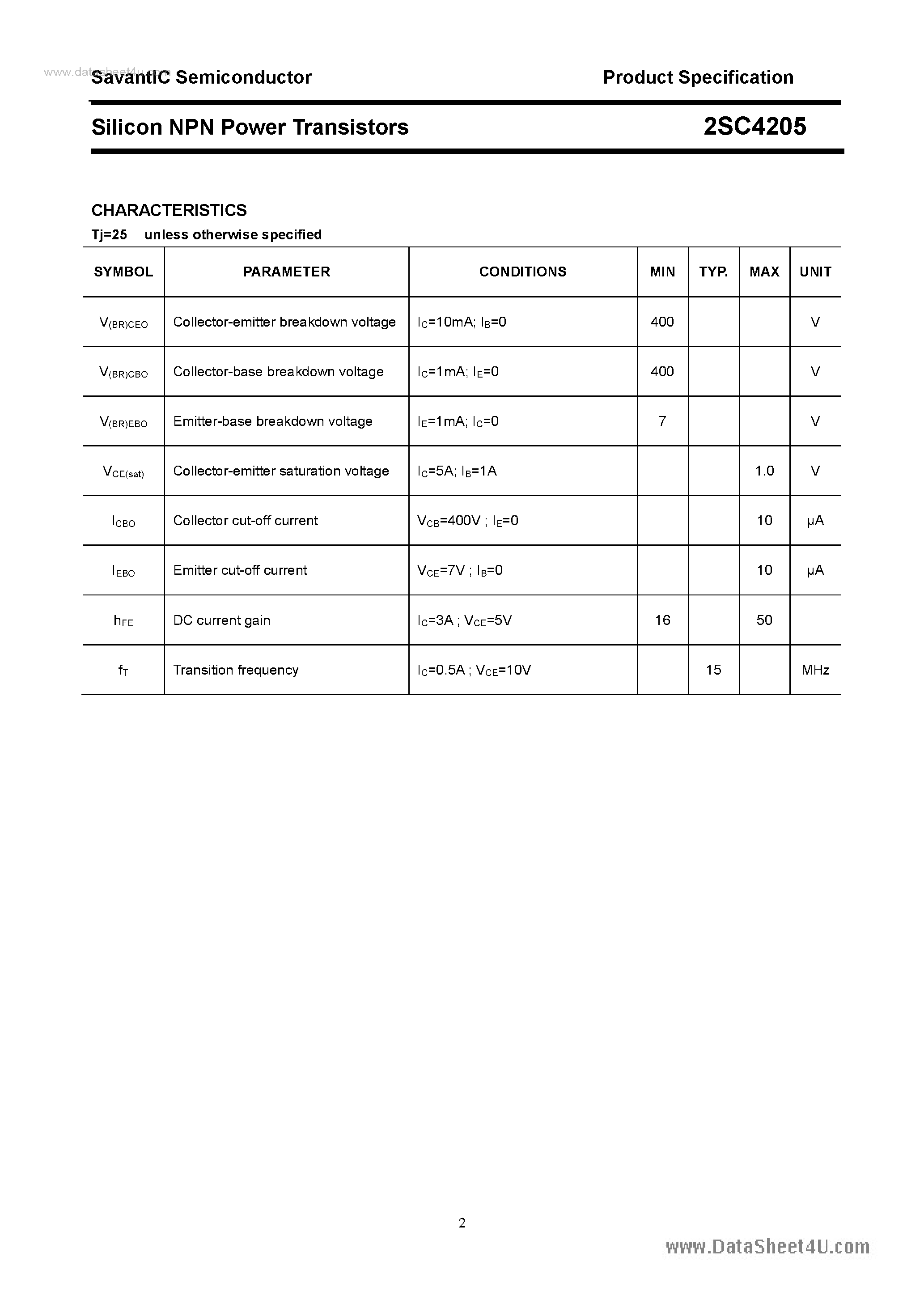 Datasheet 2SC4205 - SILICON POWER TRANSISTOR page 2
