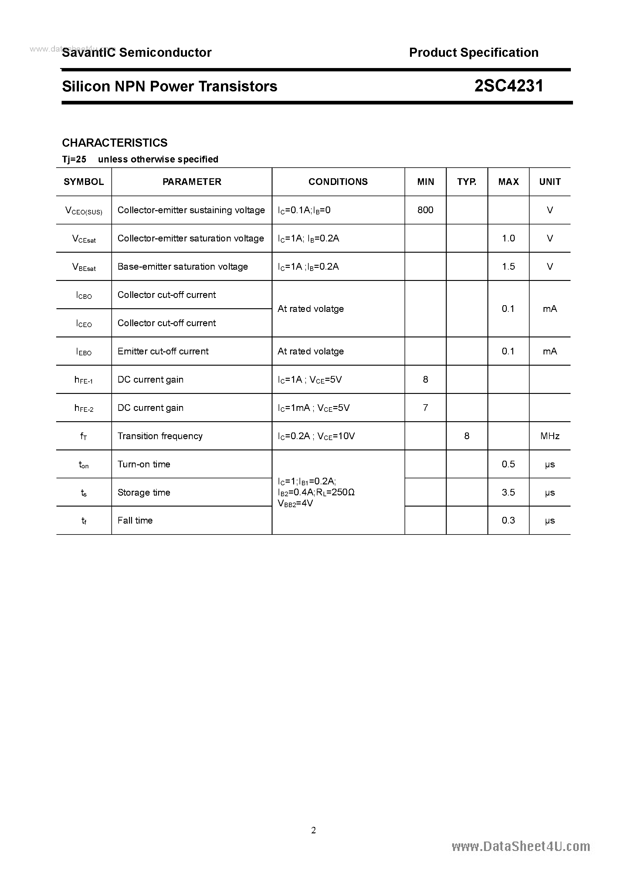Datasheet 2SC4231 - SILICON POWER TRANSISTOR page 2