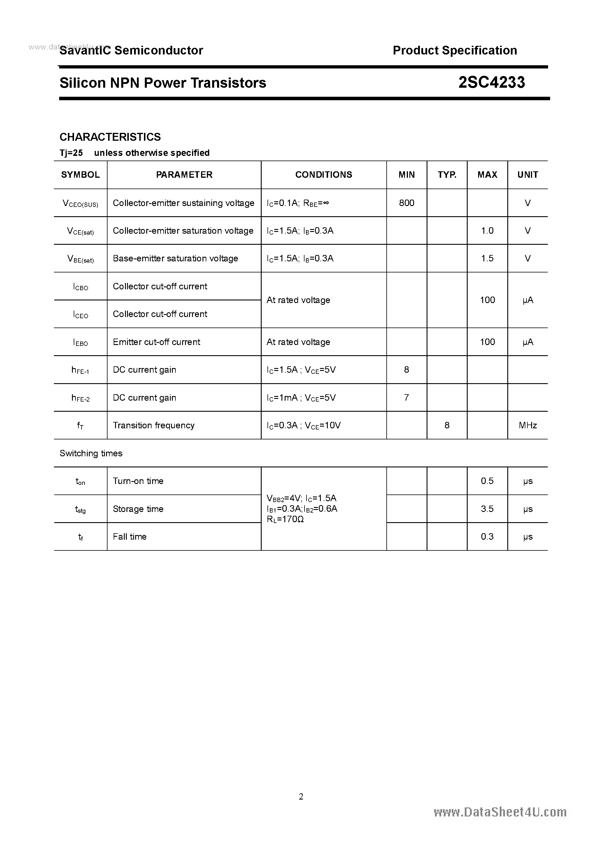 Datasheet 2SC4233 - SILICON POWER TRANSISTOR page 2