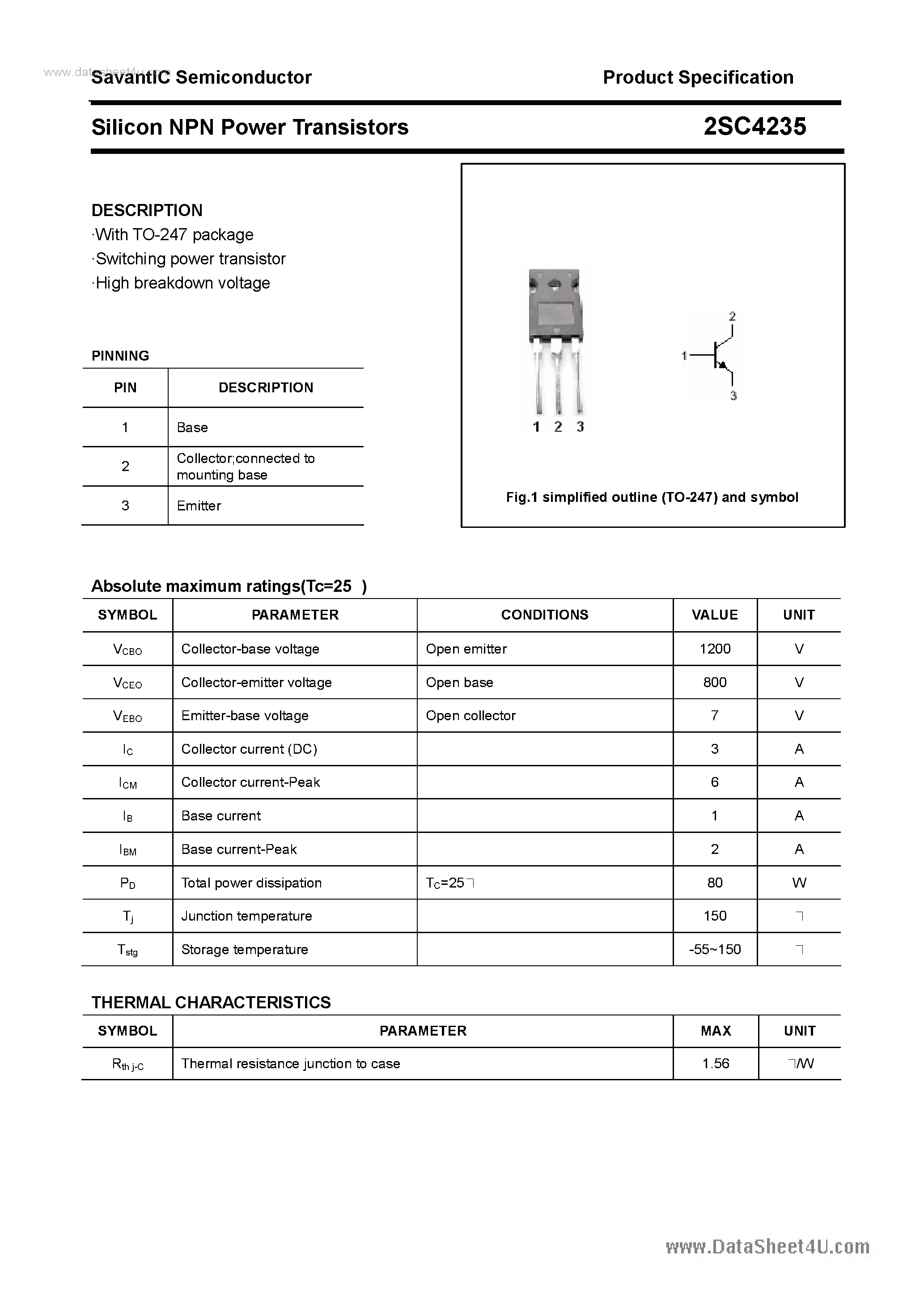 Datasheet 2SC4235 page 1 Datasheet 2SC4235 - SILICON POWER TRANSISTOR page 1
