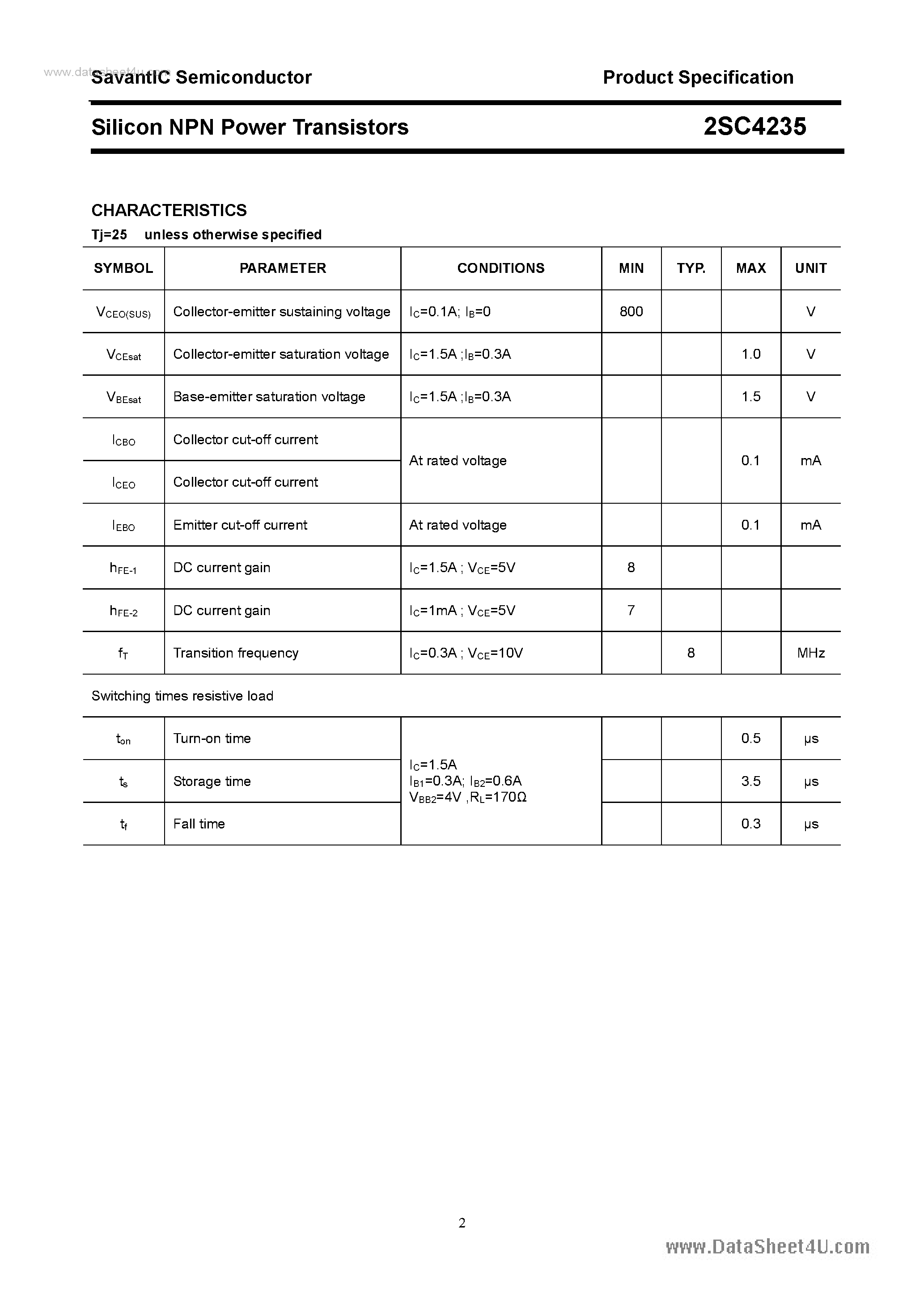 Datasheet 2SC4235 page 2 Datasheet 2SC4235 - SILICON POWER TRANSISTOR page 2