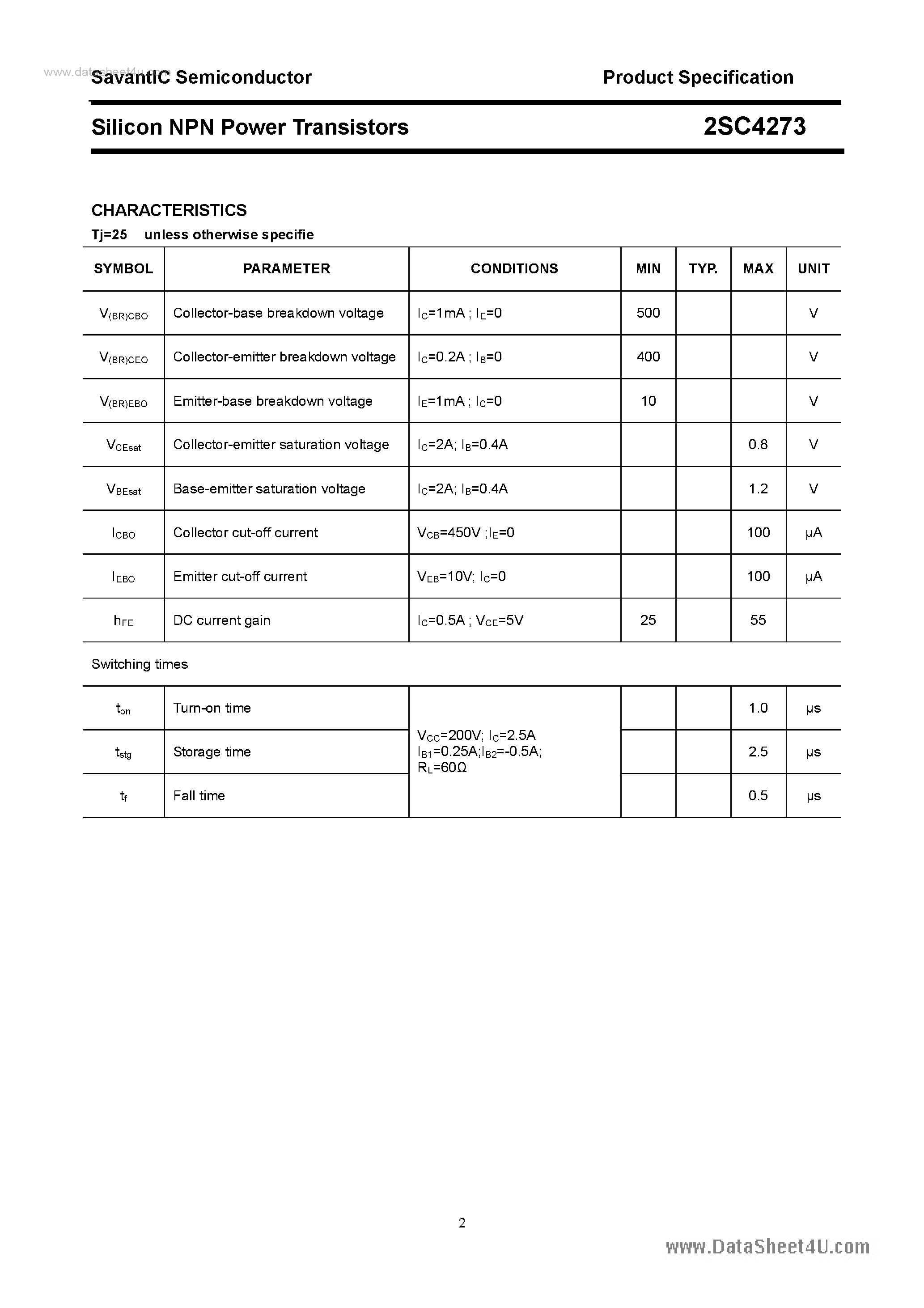 Datasheet 2SC4273 - SILICON POWER TRANSISTOR page 2
