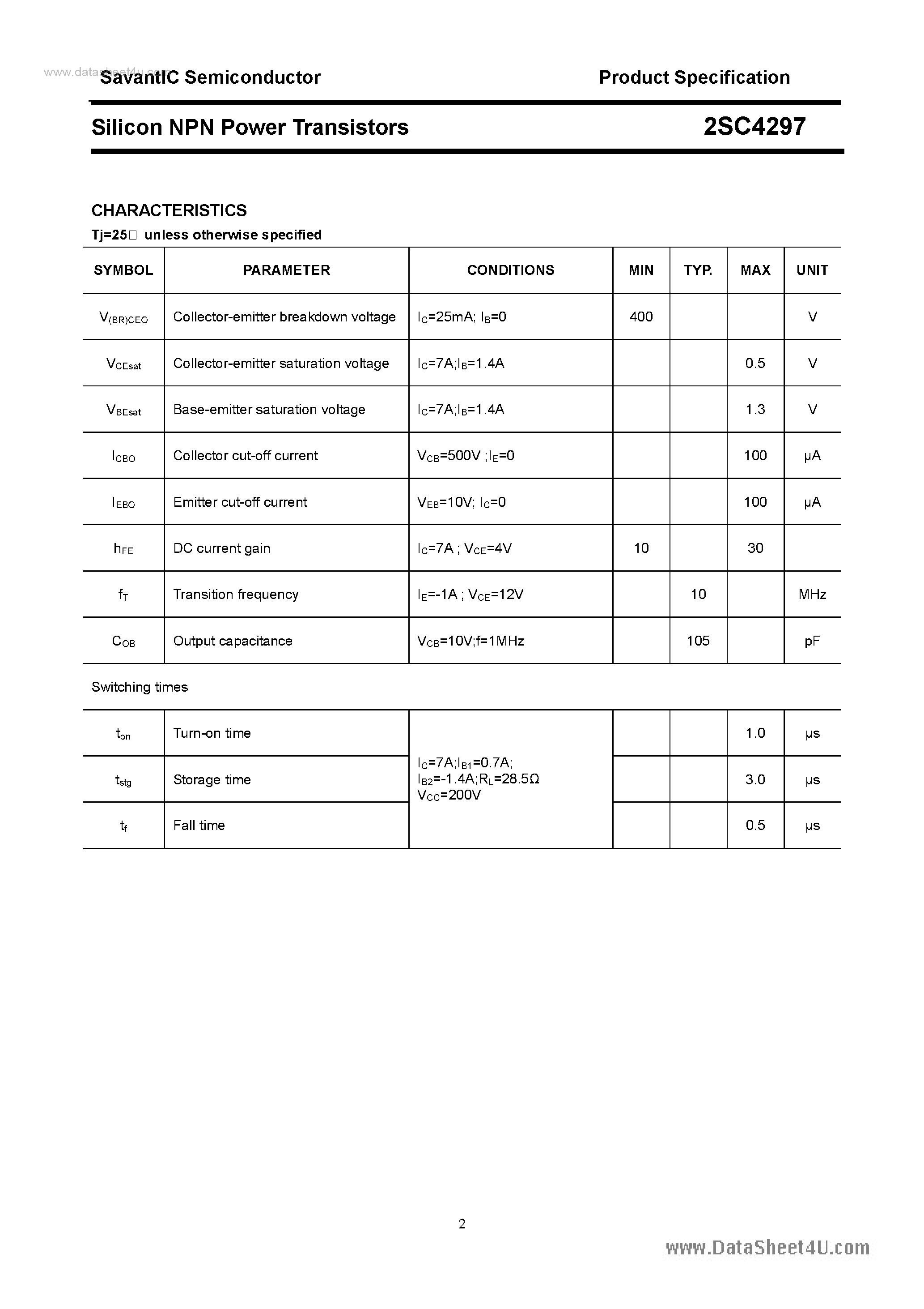 Datasheet 2SC4297 - SILICON POWER TRANSISTOR page 2
