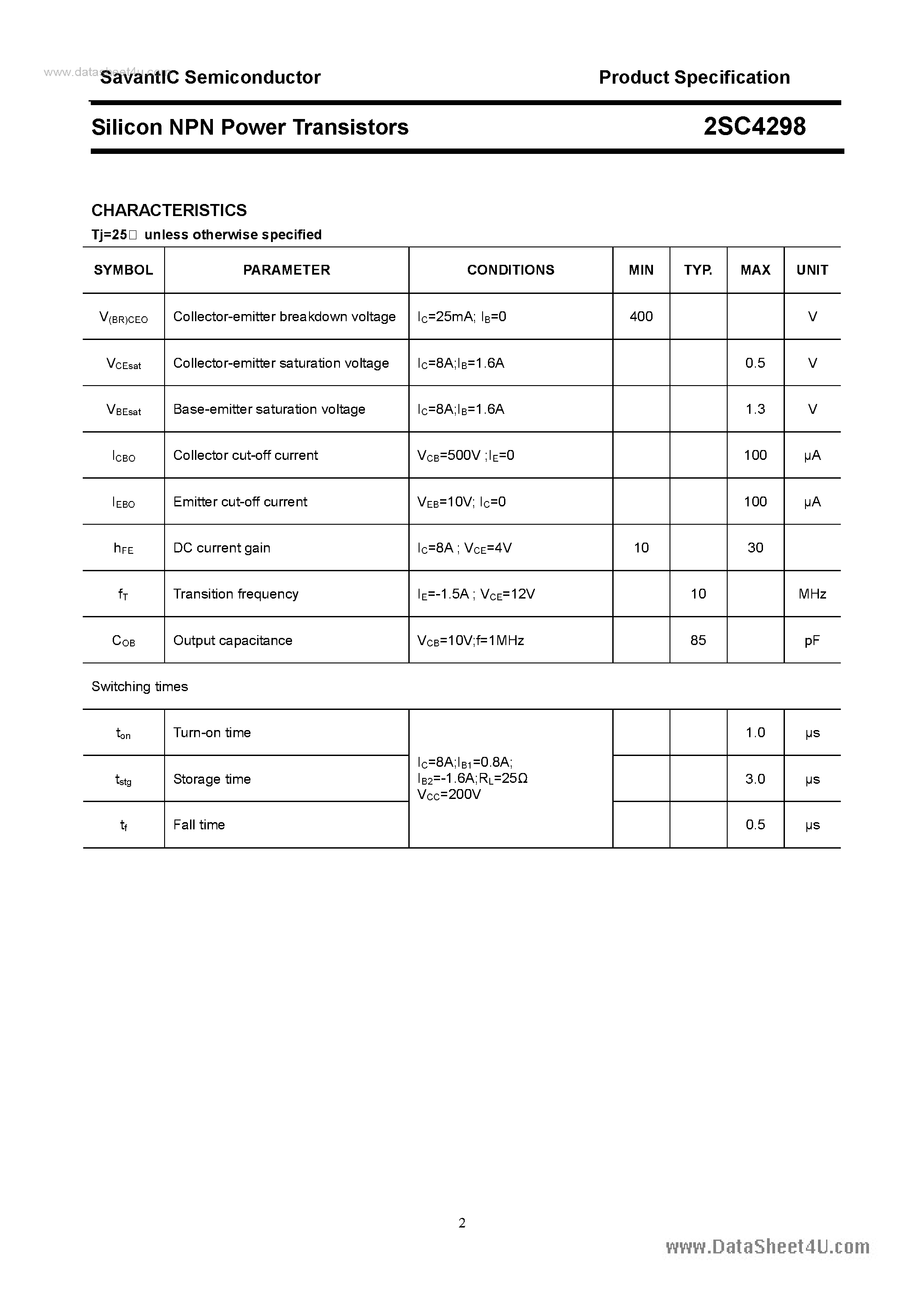 Datasheet 2SC4298 - SILICON POWER TRANSISTOR page 2
