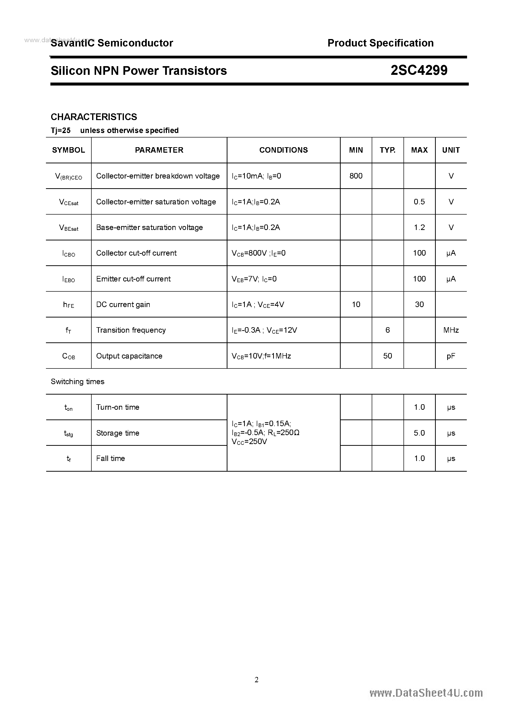 Datasheet 2SC4299 - SILICON POWER TRANSISTOR page 2