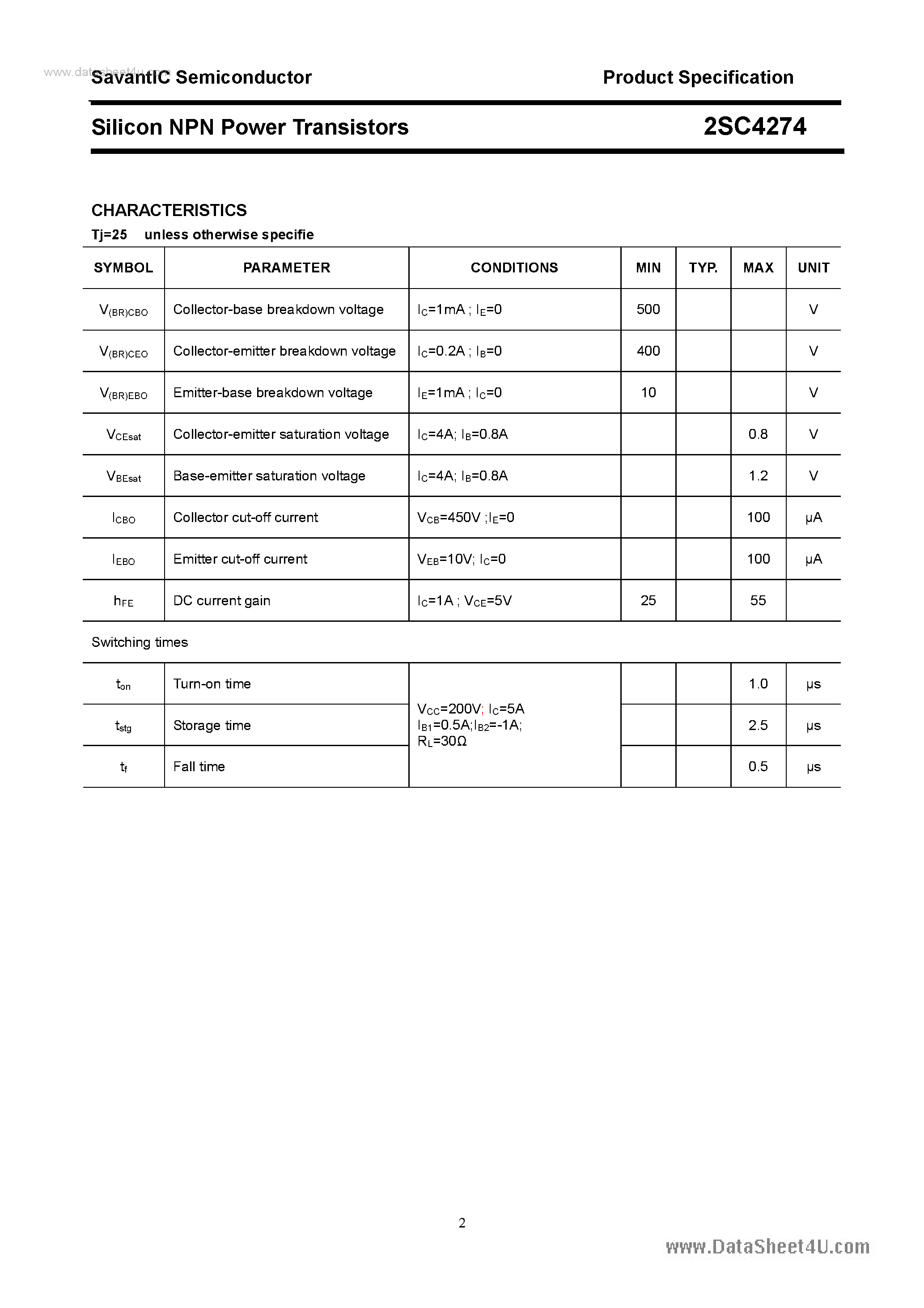Datasheet 2SC4274 - SILICON POWER TRANSISTOR page 2