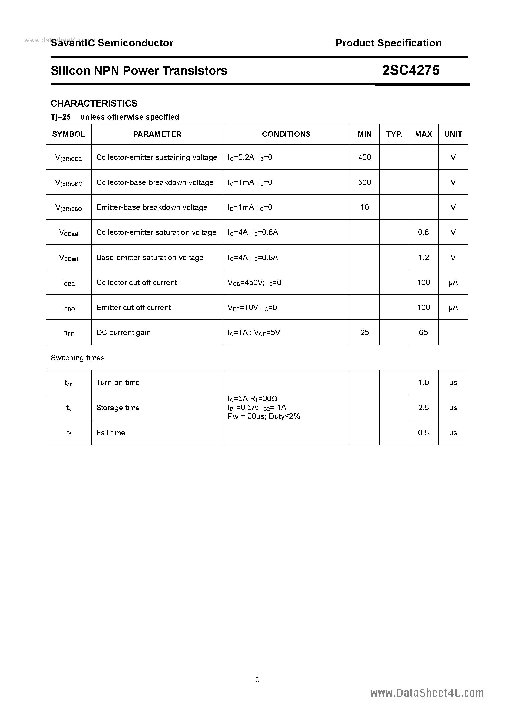 Datasheet 2SC4275 - SILICON POWER TRANSISTOR page 2