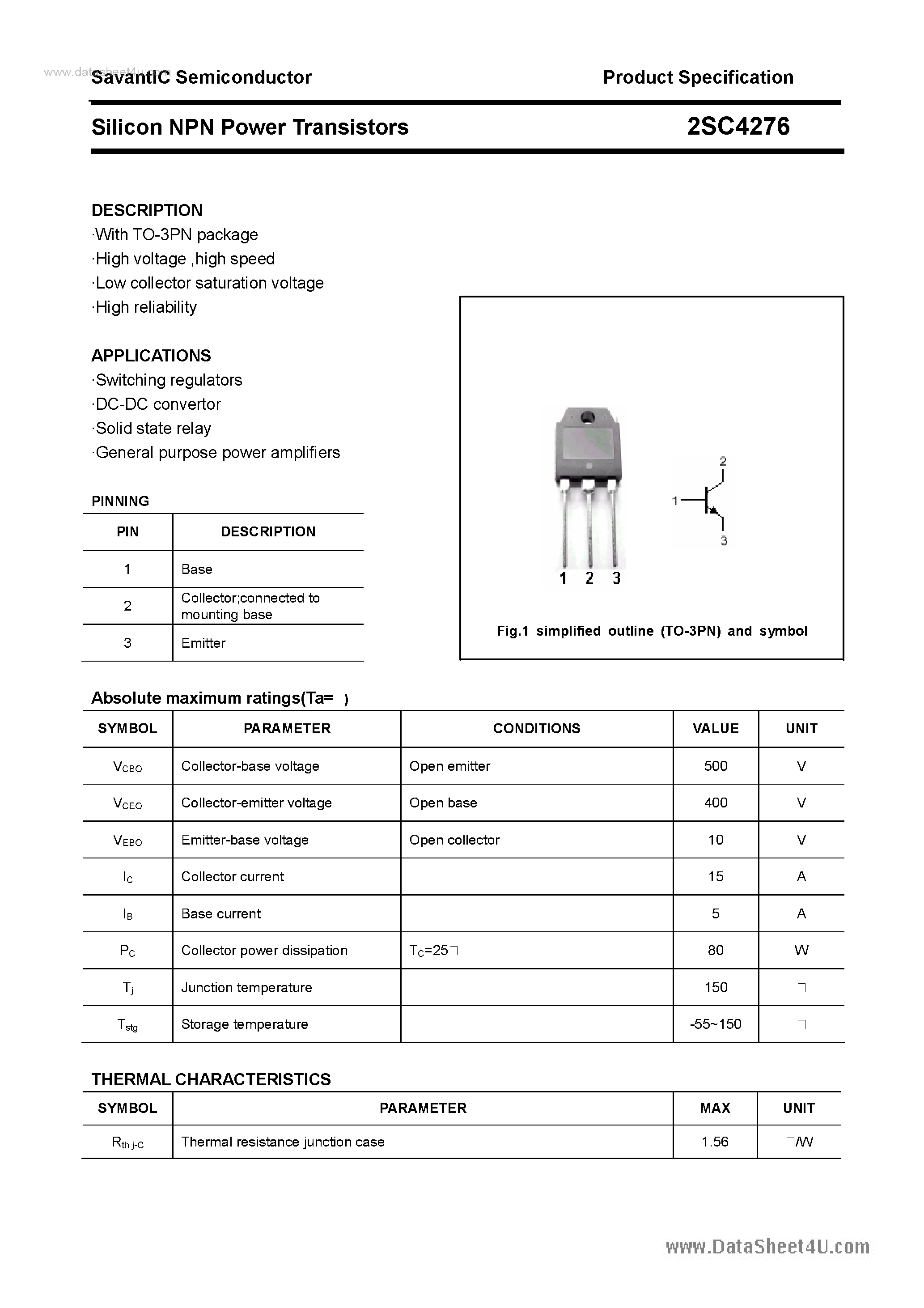 Datasheet 2SC4276 - SILICON POWER TRANSISTOR page 1