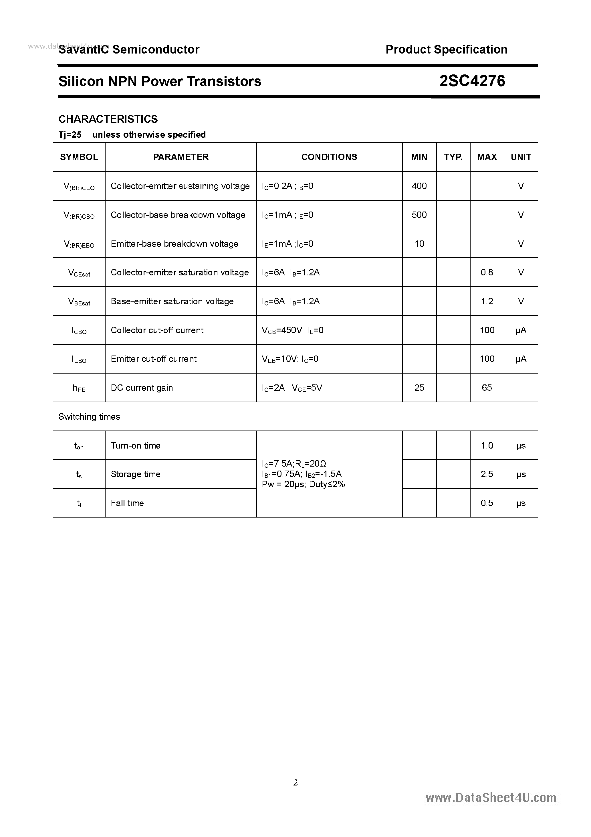 Datasheet 2SC4276 - SILICON POWER TRANSISTOR page 2
