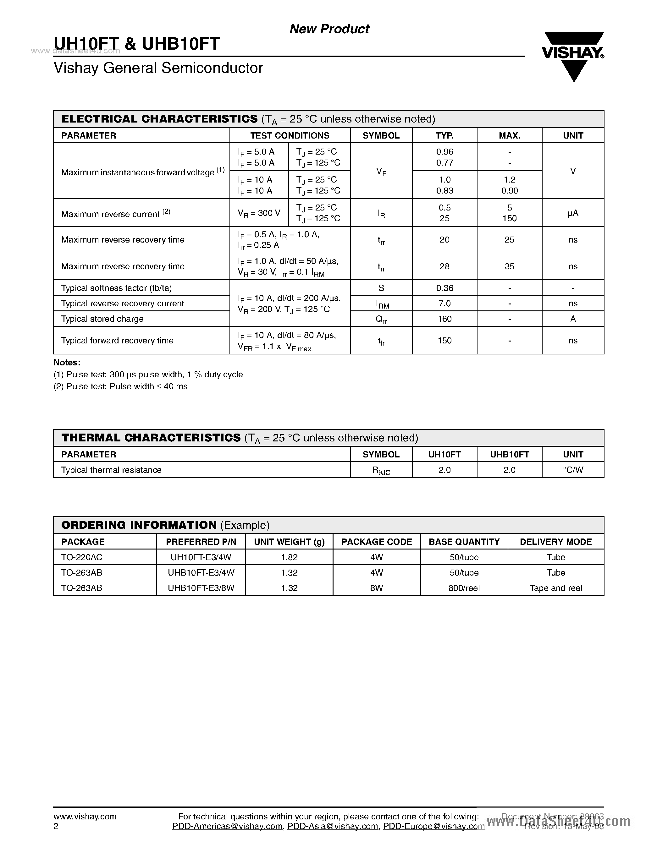 Datasheet UHB10FT page 2 Datasheet UHB10FT - Ultrafast Recovery Rectifier page 2