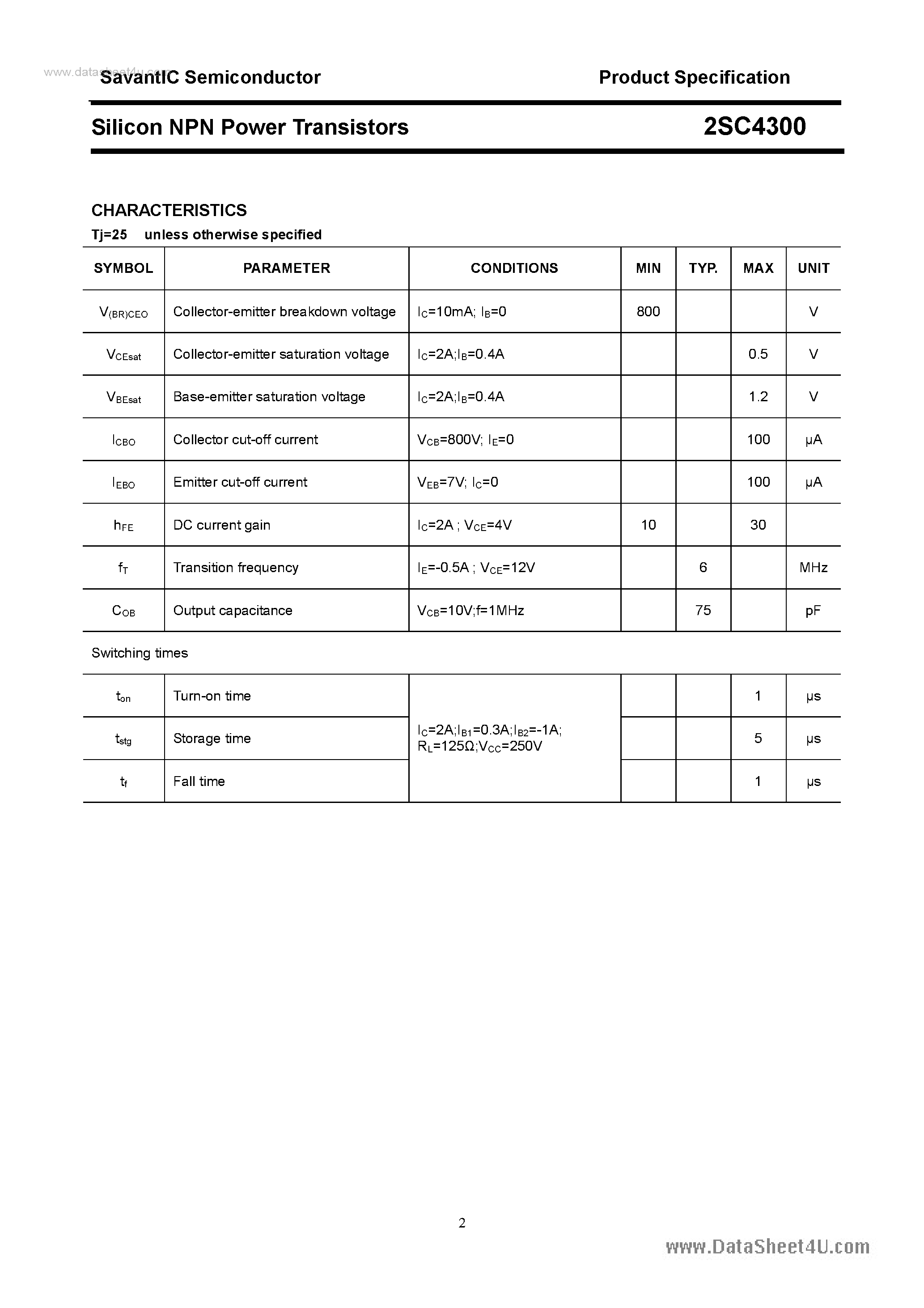 Datasheet 2SC4300 - SILICON POWER TRANSISTOR page 2
