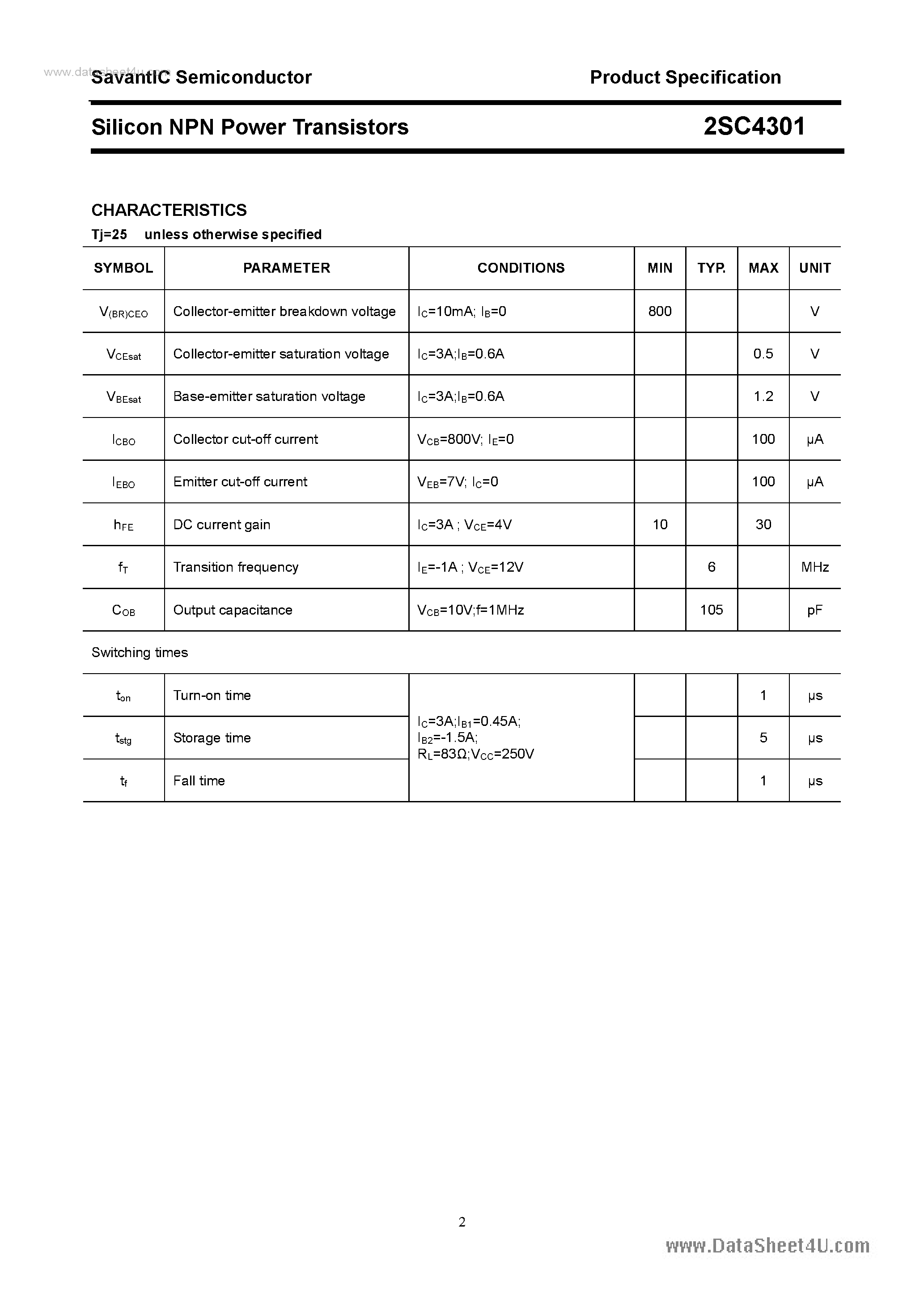 Datasheet 2SC4301 - SILICON POWER TRANSISTOR page 2