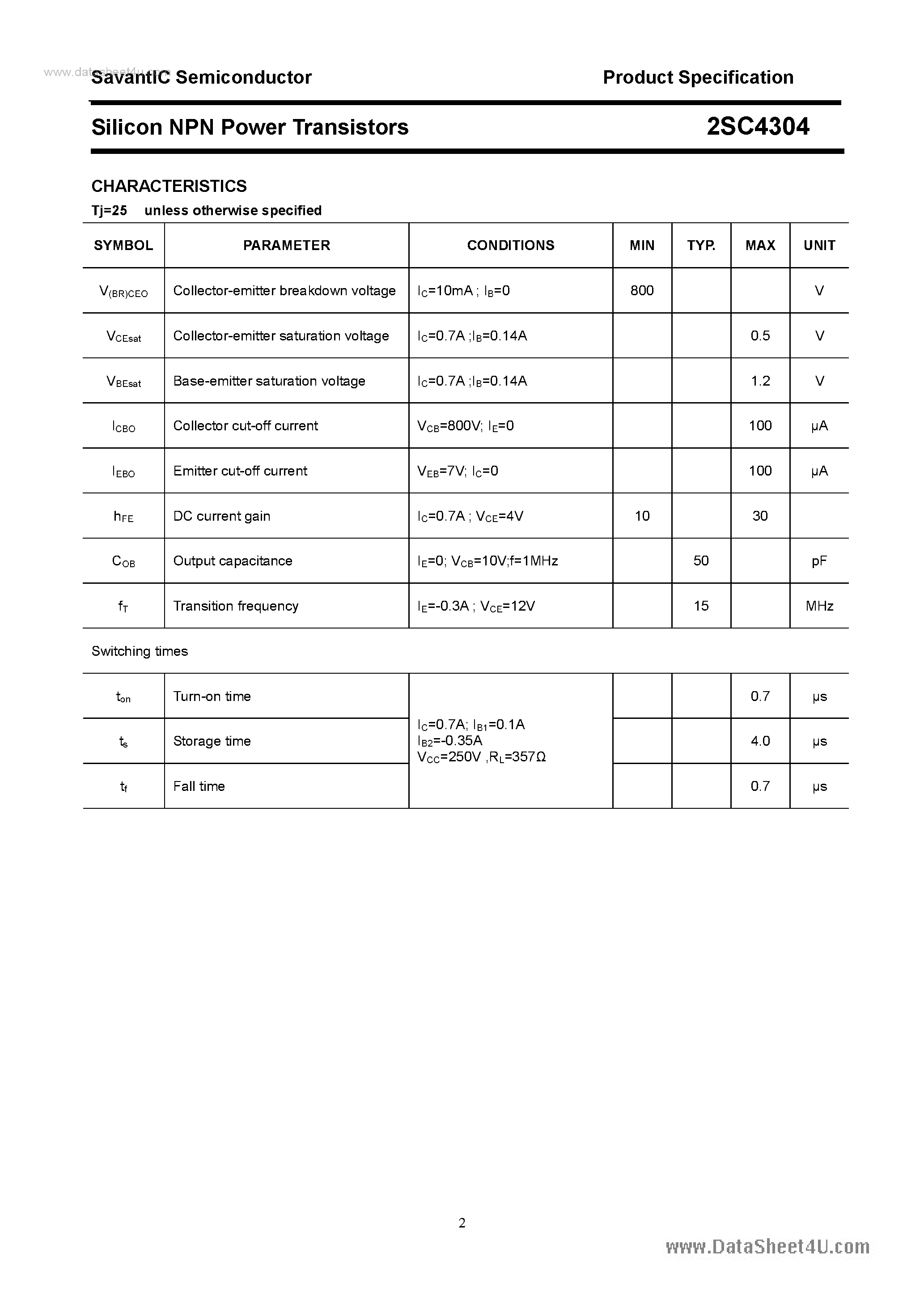 Datasheet 2SC4304 - SILICON POWER TRANSISTOR page 2