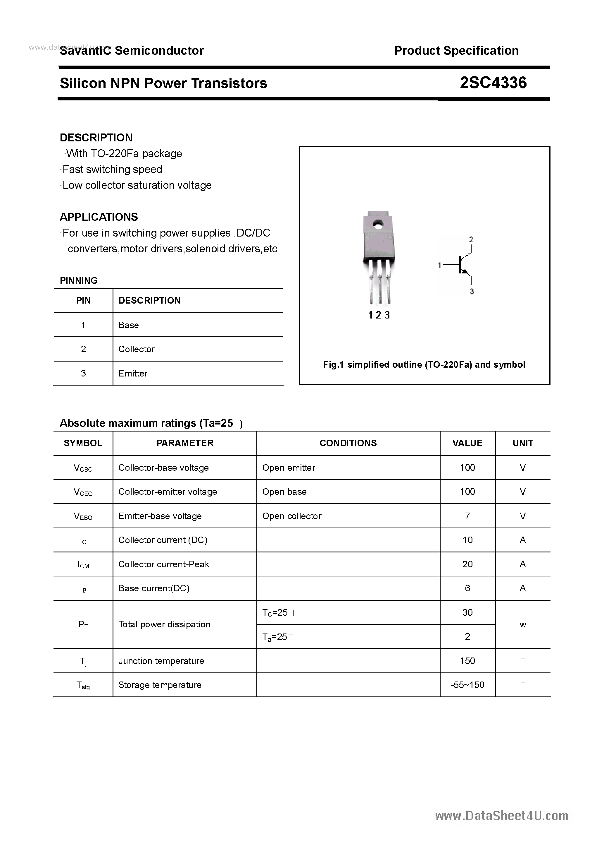Datasheet 2SC4336 - SILICON POWER TRANSISTOR page 1