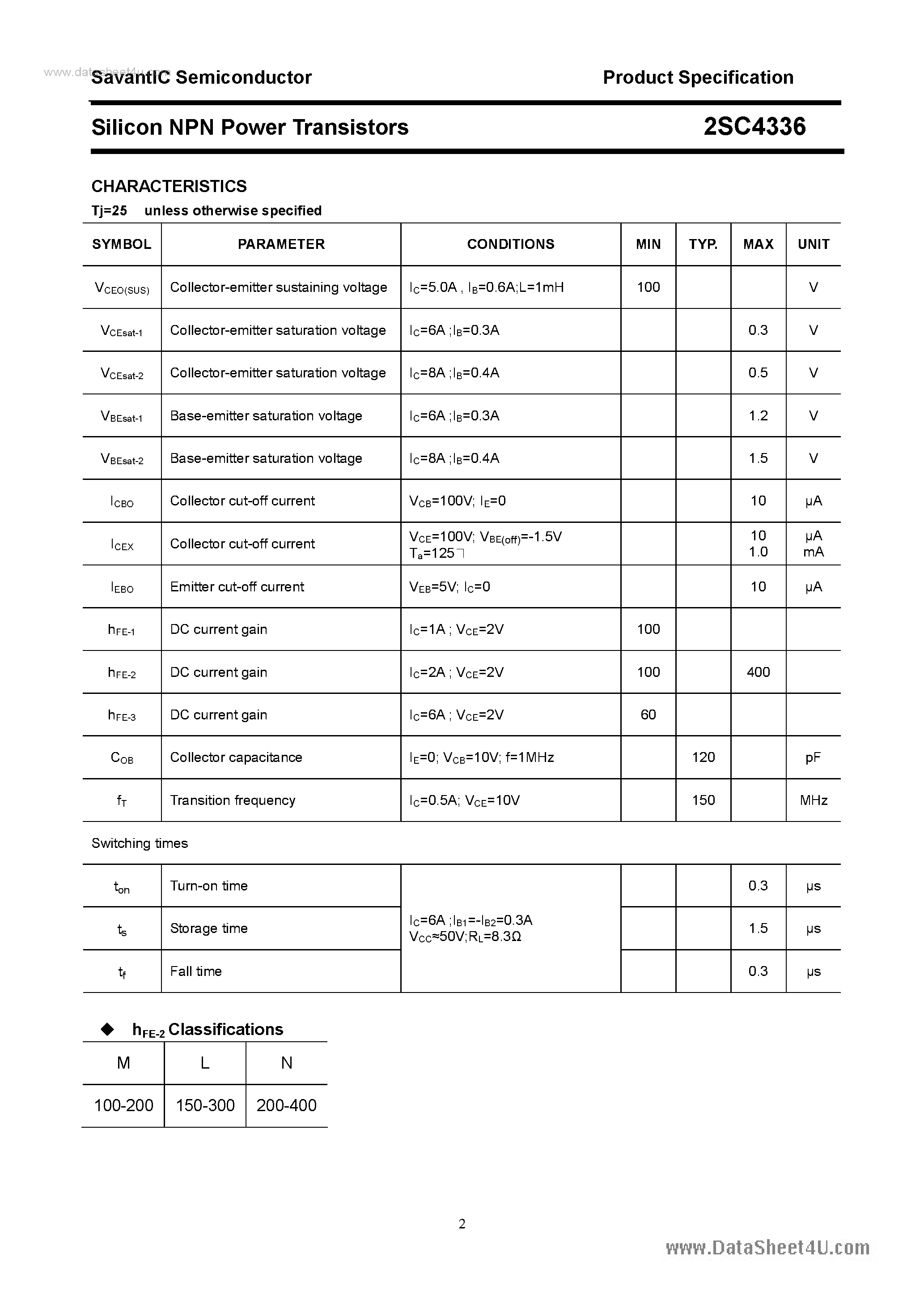 Datasheet 2SC4336 - SILICON POWER TRANSISTOR page 2