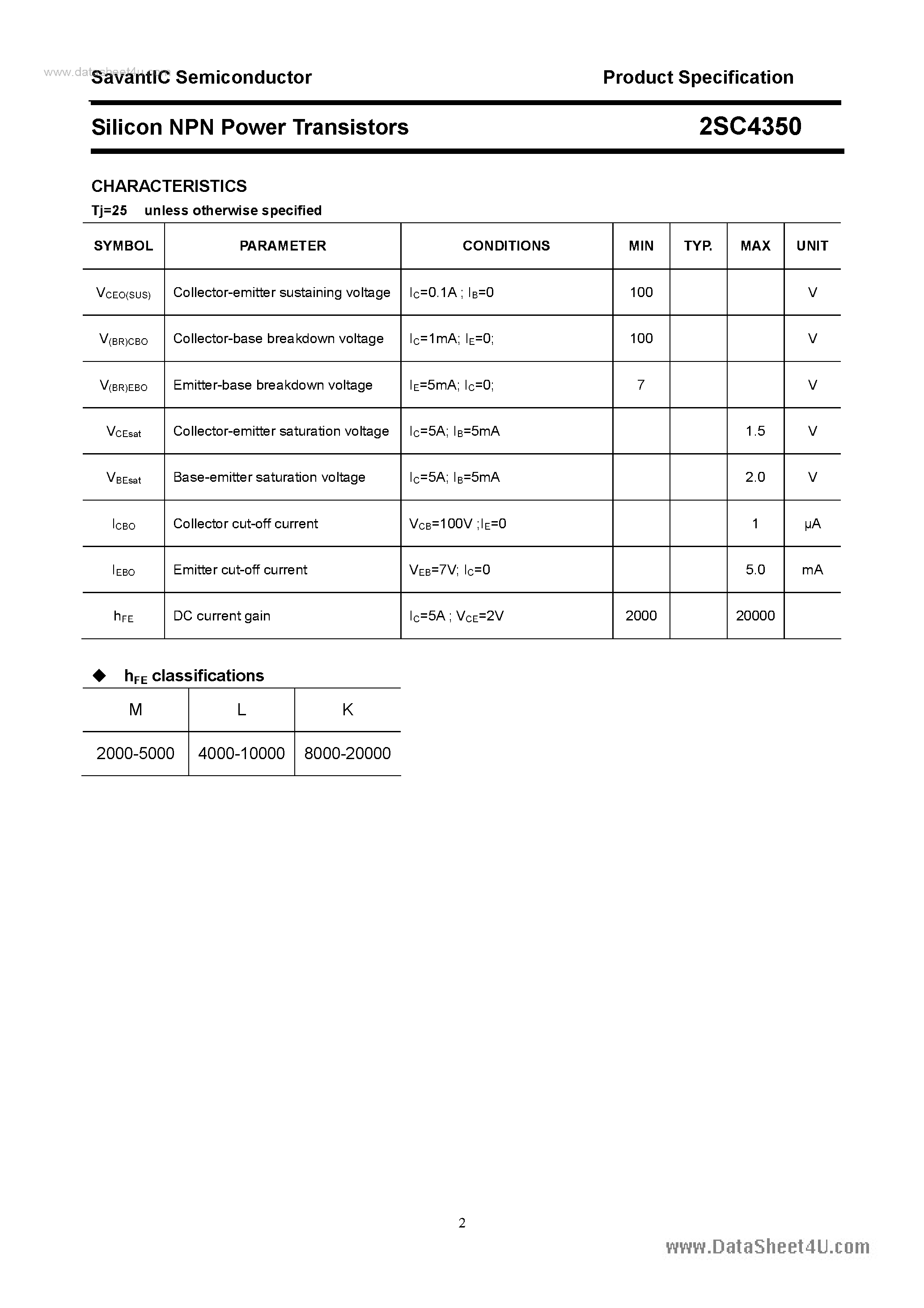 Datasheet 2SC4350 - SILICON POWER TRANSISTOR page 2