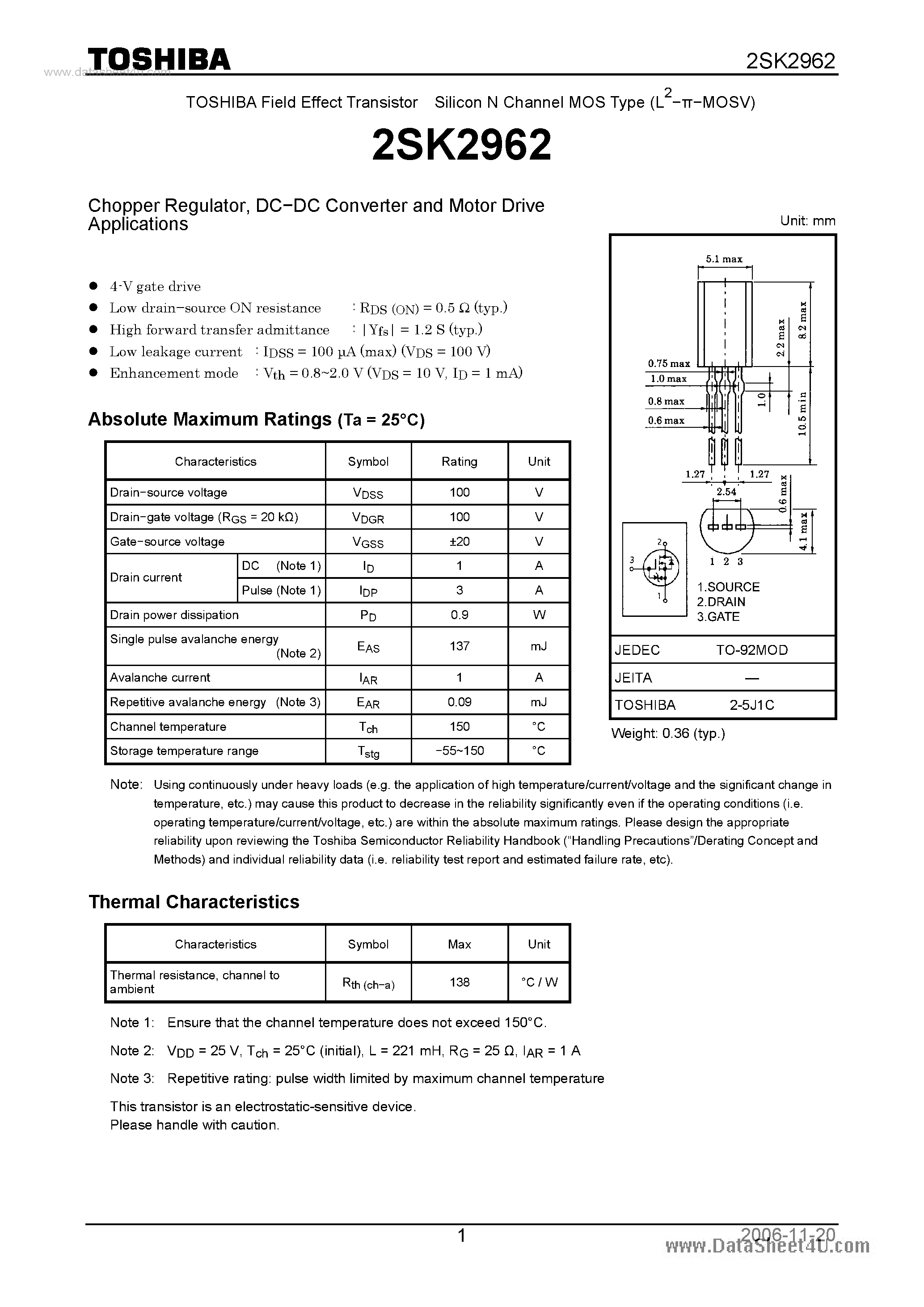 Datasheet K2962 page 1 Datasheet K2962 - Search -----> 2SK2962 page 1
