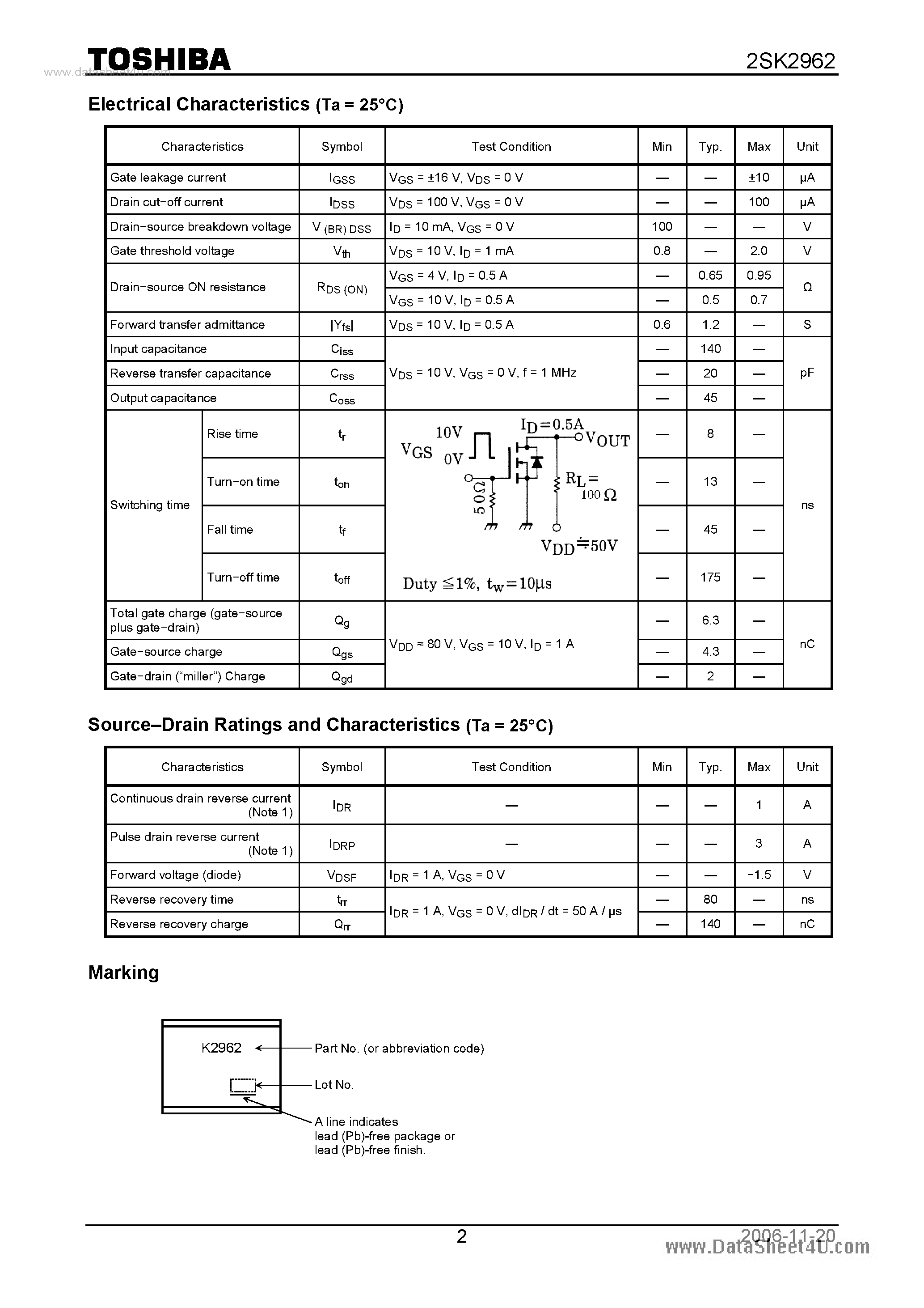Datasheet K2962 - Search -----> 2SK2962 page 2