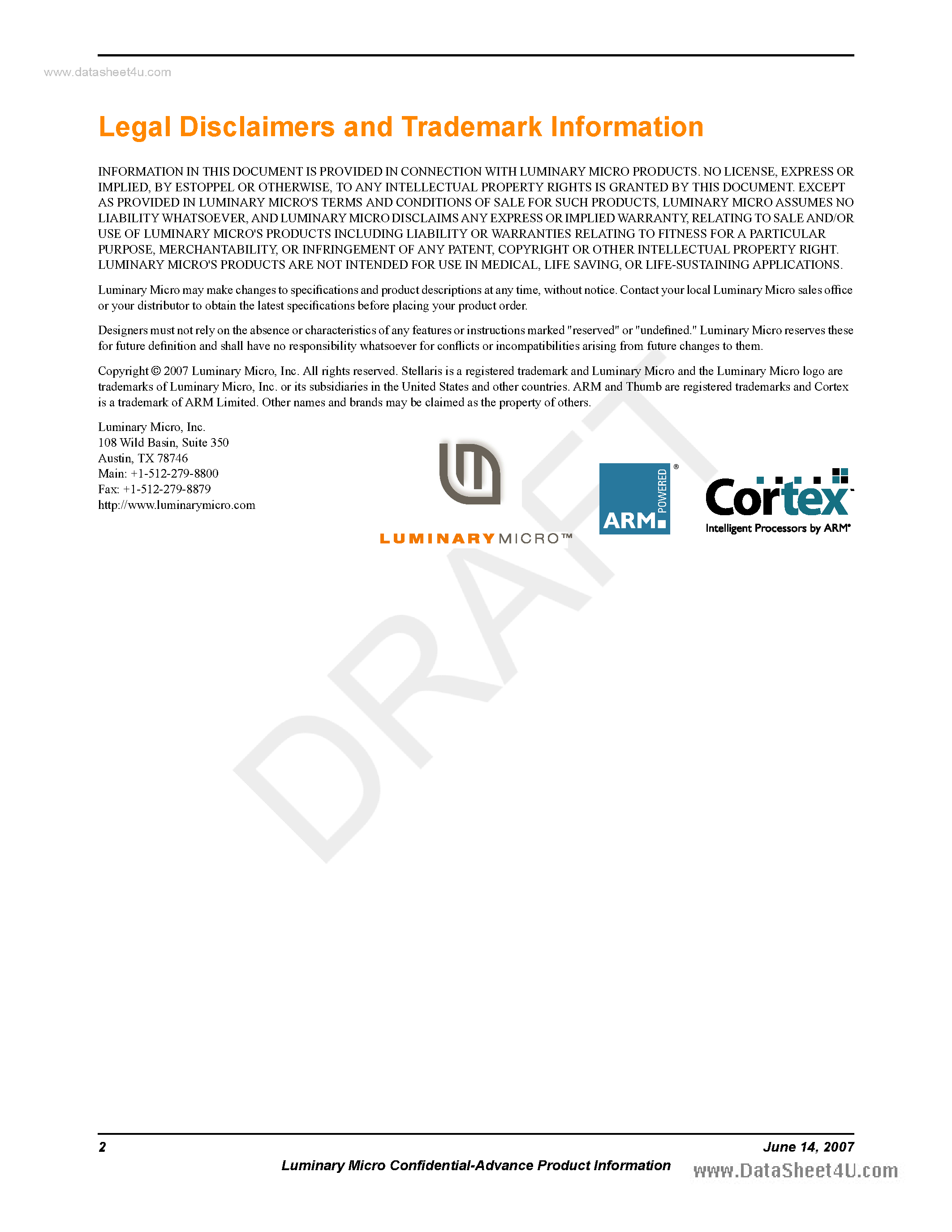 Даташит на микросхему LM3S6950 страница 2 Даташит LM3S6950 - Microcontroller страница 2