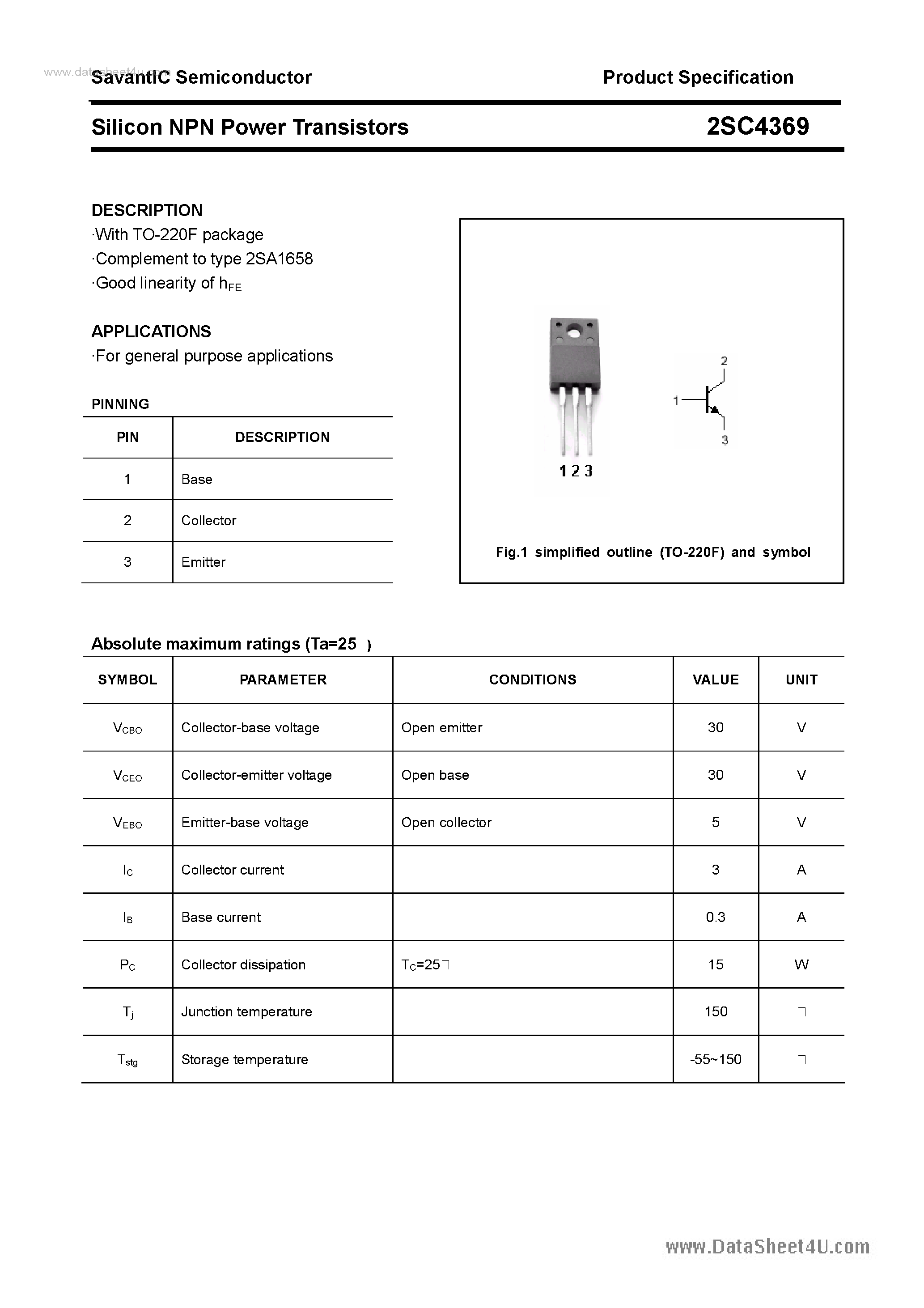 Даташит на микросхему 2SC4369 страница 1 Даташит 2SC4369 - SILICON POWER TRANSISTOR страница 1