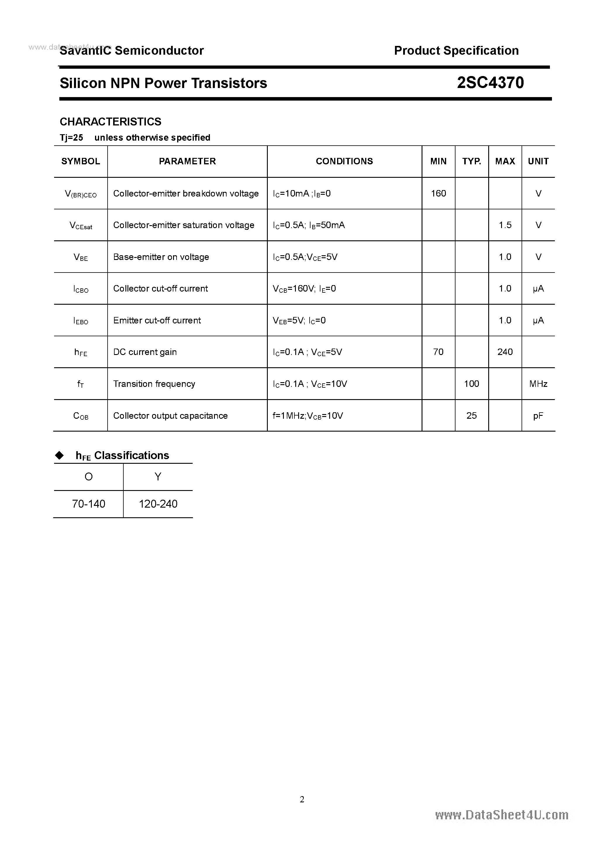 Datasheet 2SC4370 - SILICON POWER TRANSISTOR page 2