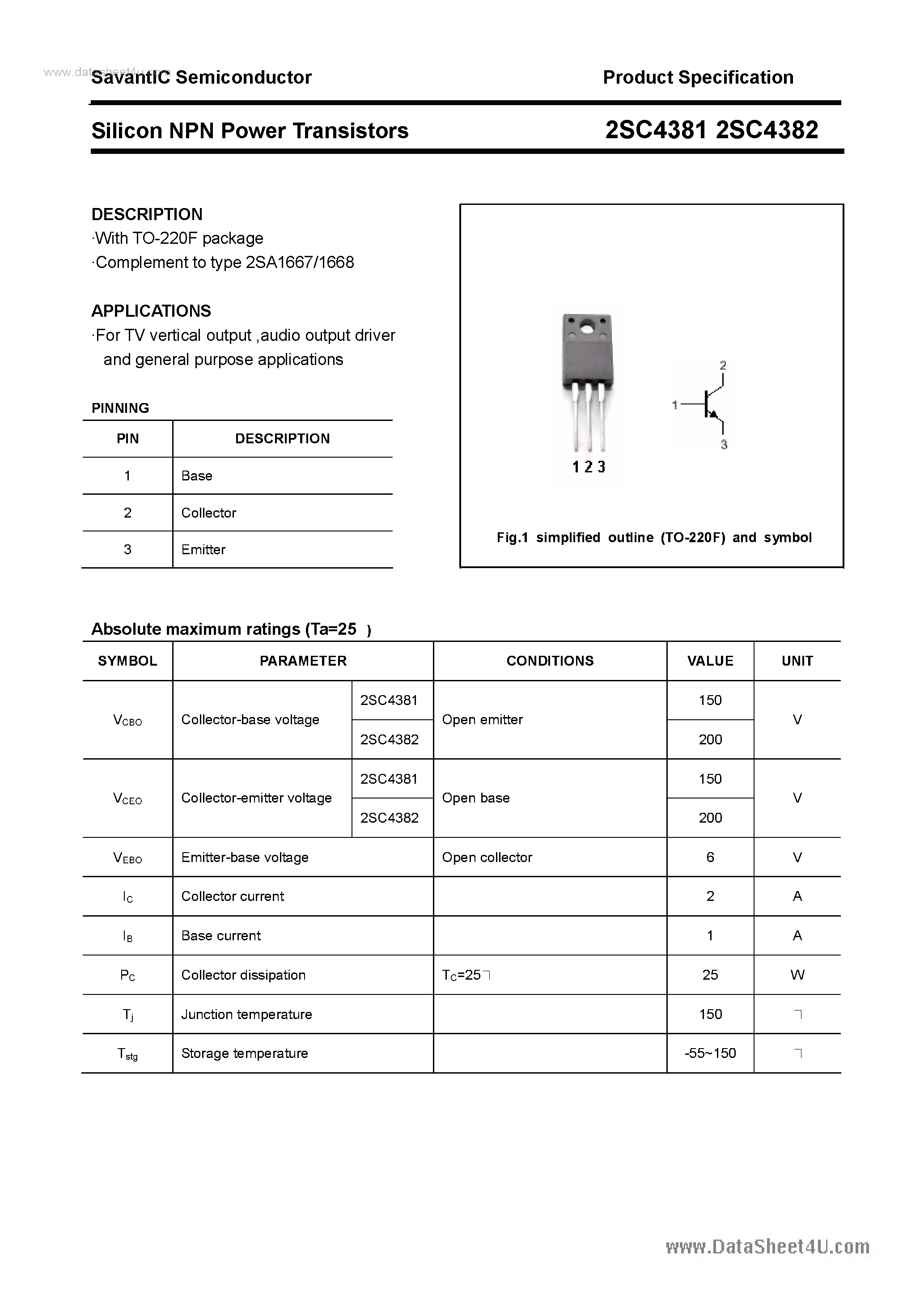 Даташит на микросхему 2SC4381 страница 1 Даташит 2SC4381 - (2SC4381 / 2SC4382) SILICON POWER TRANSISTOR страница 1