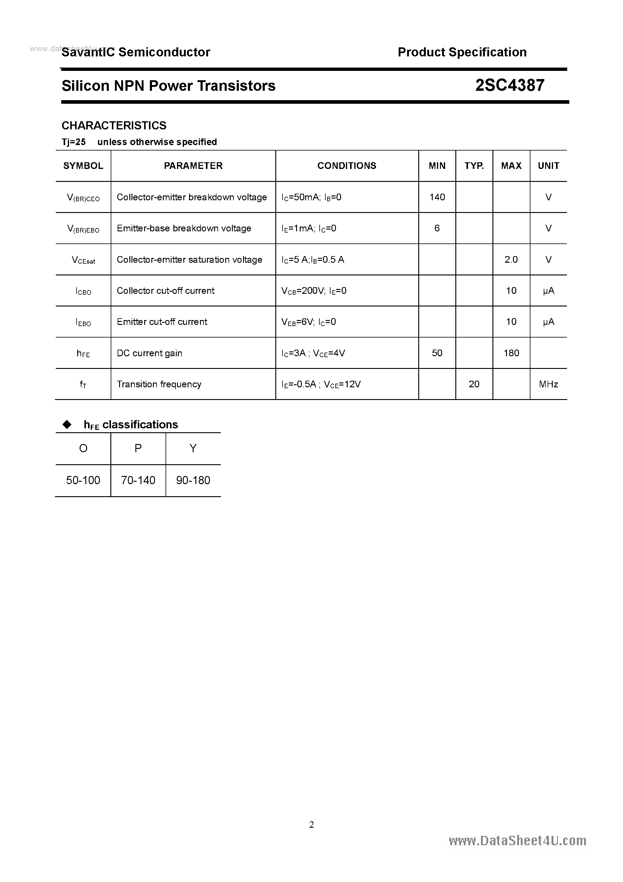 Datasheet 2SC4387 - SILICON POWER TRANSISTOR page 2