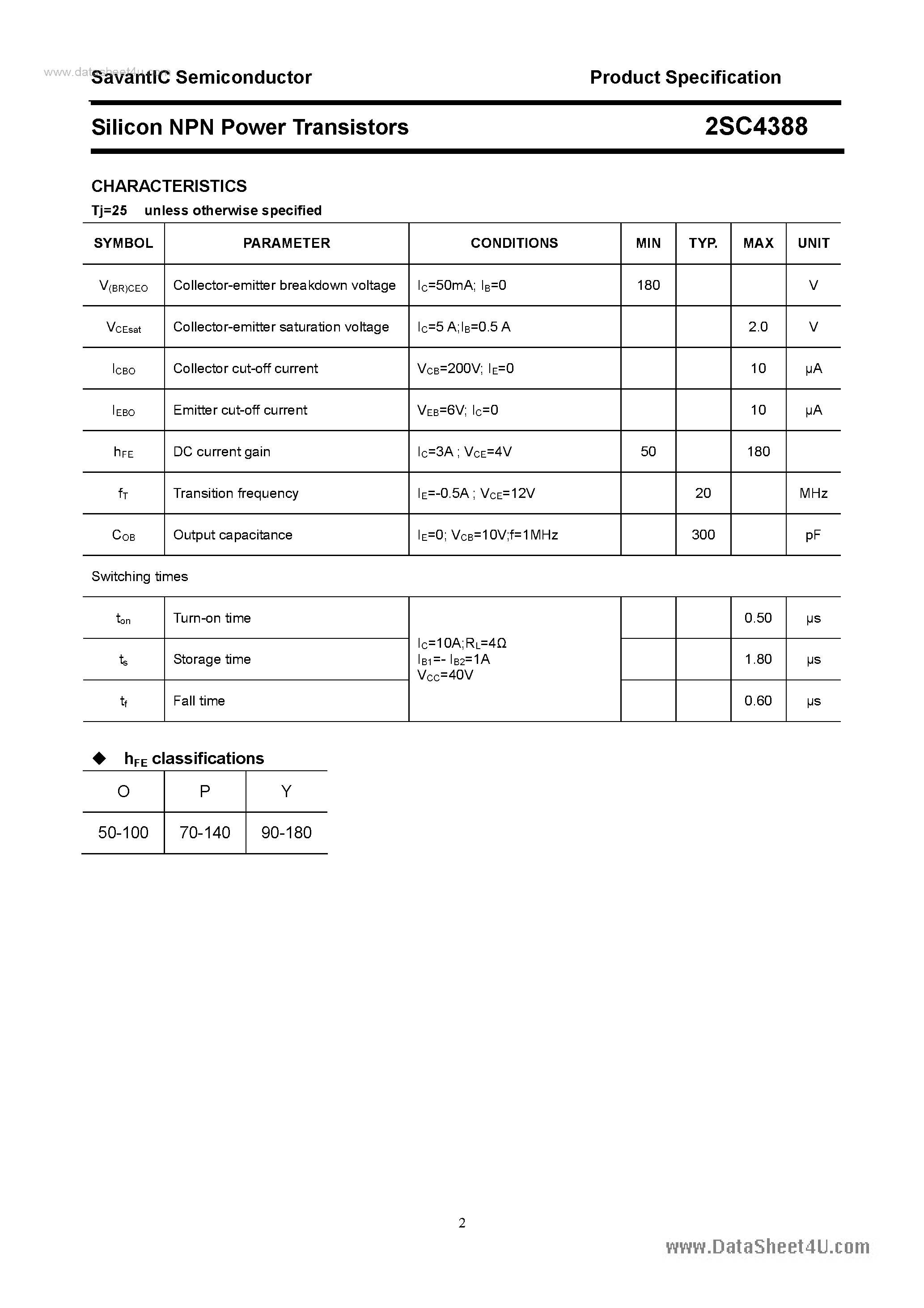 Datasheet 2SC4388 - SILICON POWER TRANSISTOR page 2