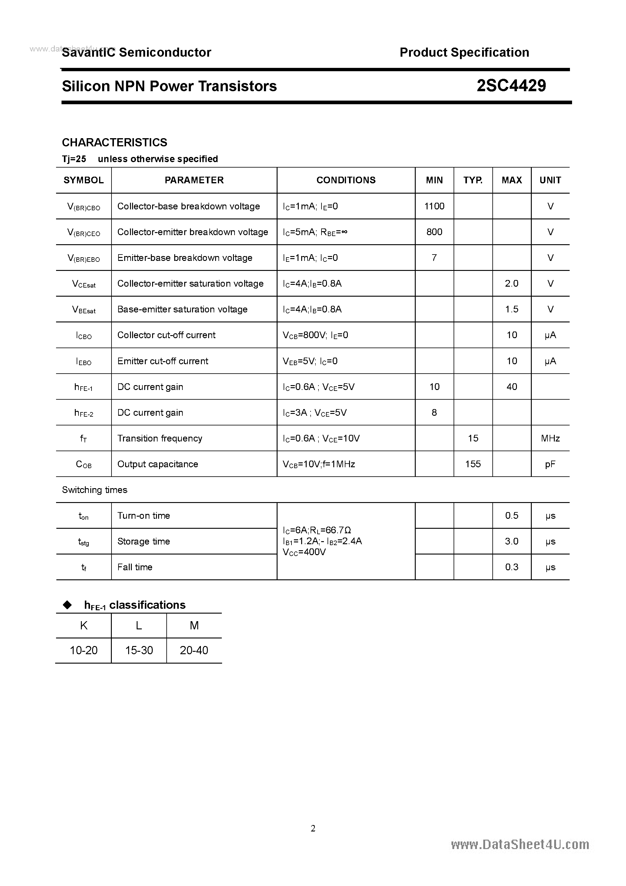 Datasheet 2SC4429 - SILICON POWER TRANSISTOR page 2