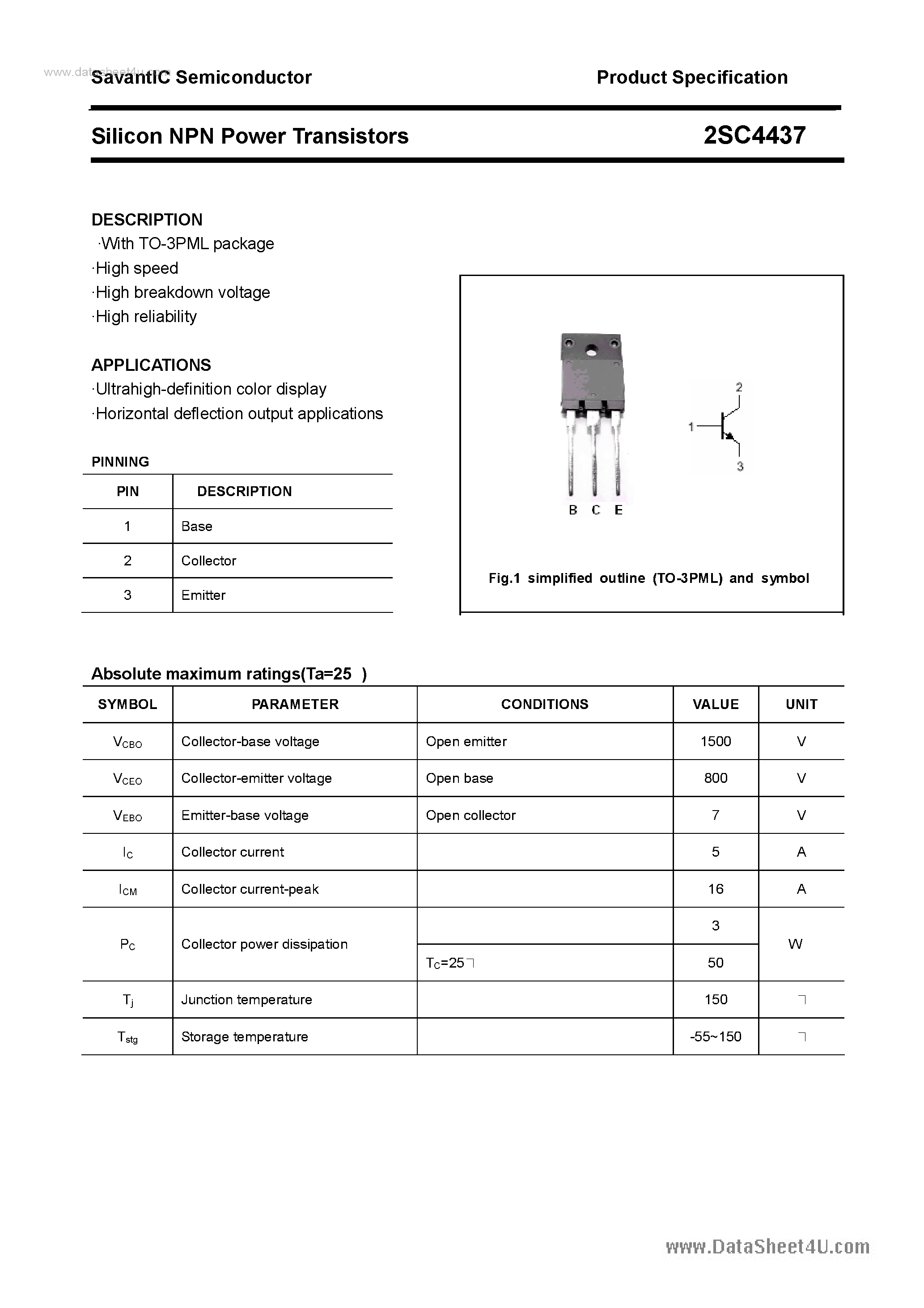 Datasheet 2SC4437 - SILICON POWER TRANSISTOR page 1