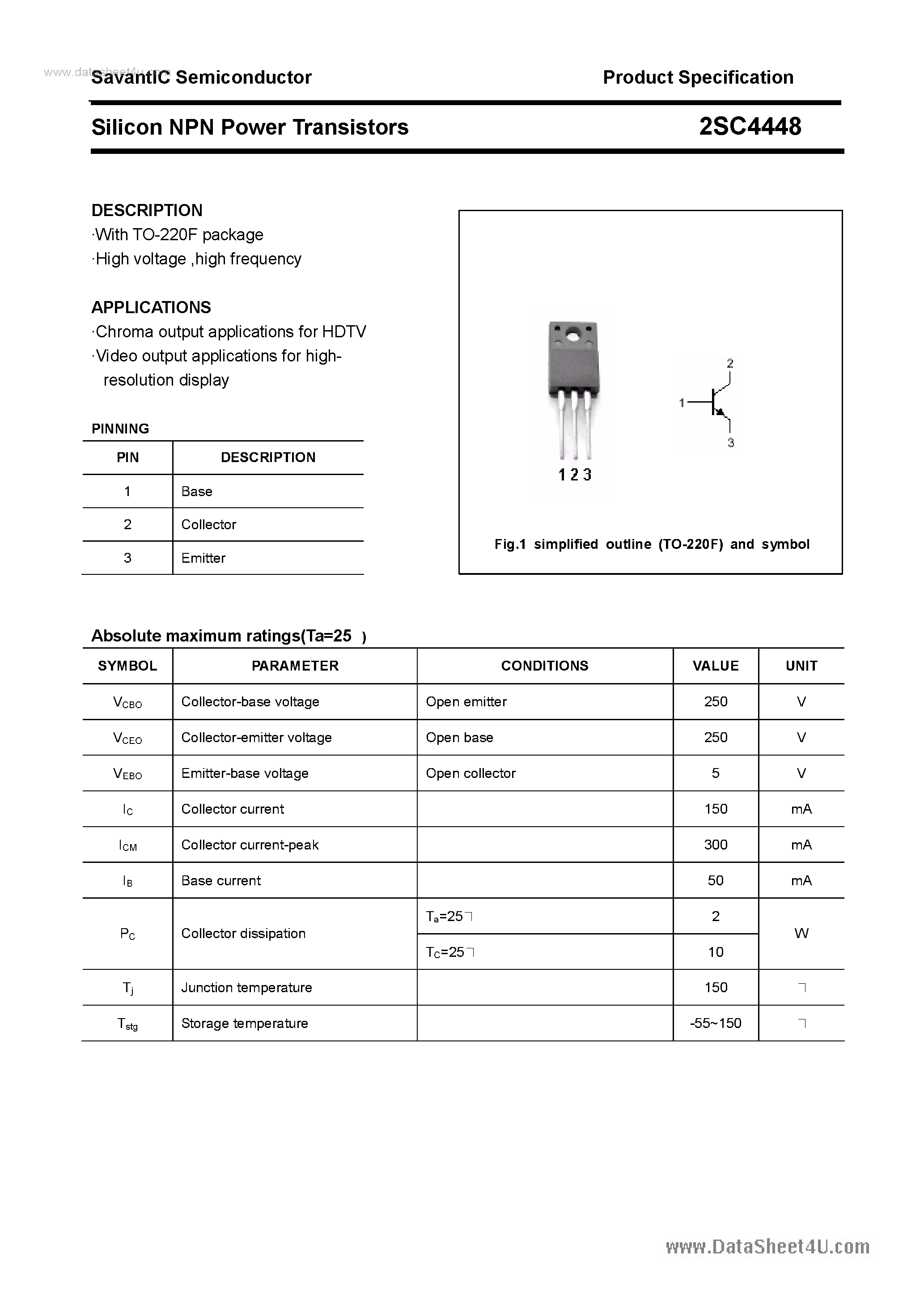 Datasheet 2SC4448 - SILICON POWER TRANSISTOR page 1