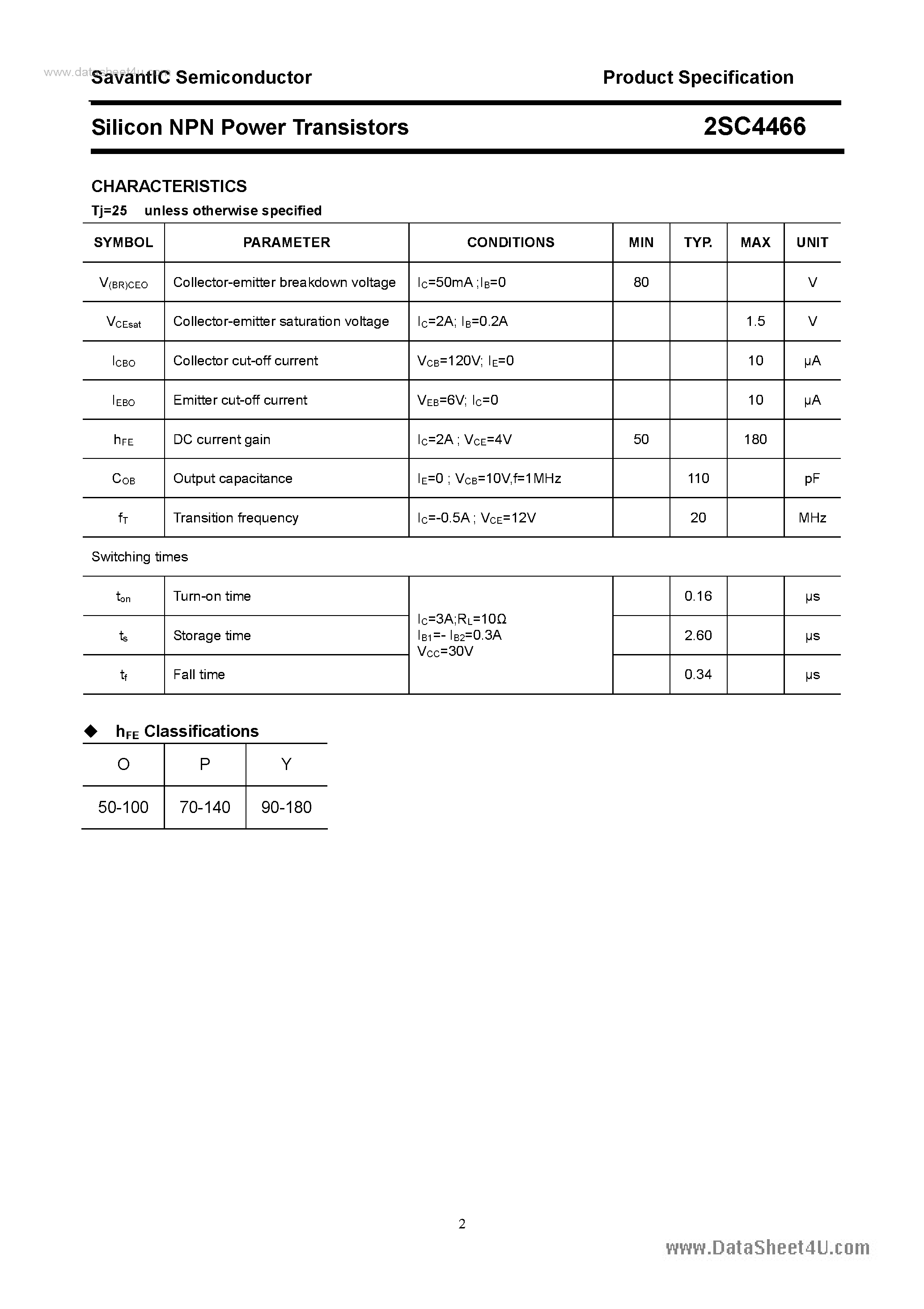 Datasheet 2SC4466 - SILICON POWER TRANSISTOR page 2