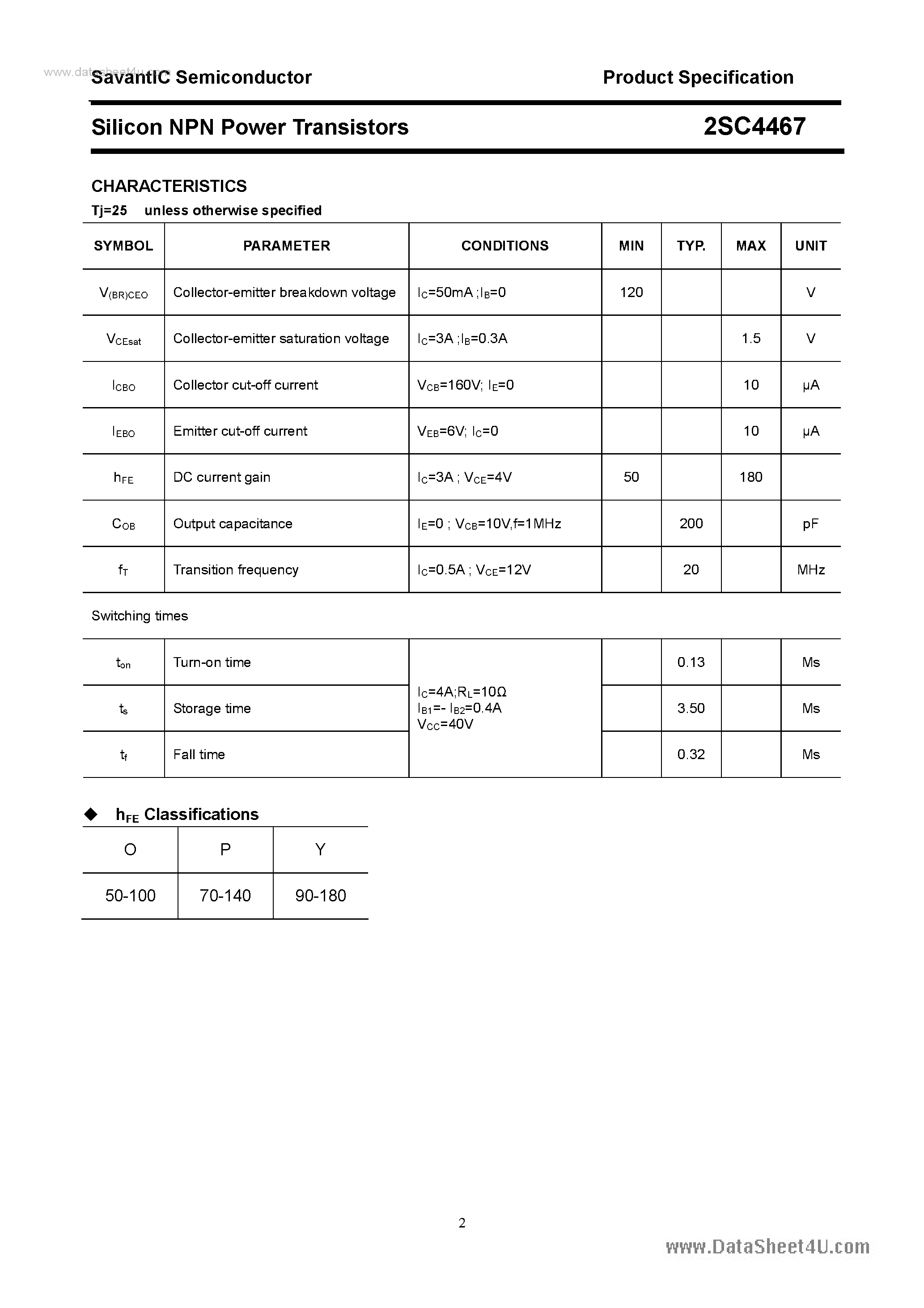 Datasheet 2SC4467 - SILICON POWER TRANSISTOR page 2