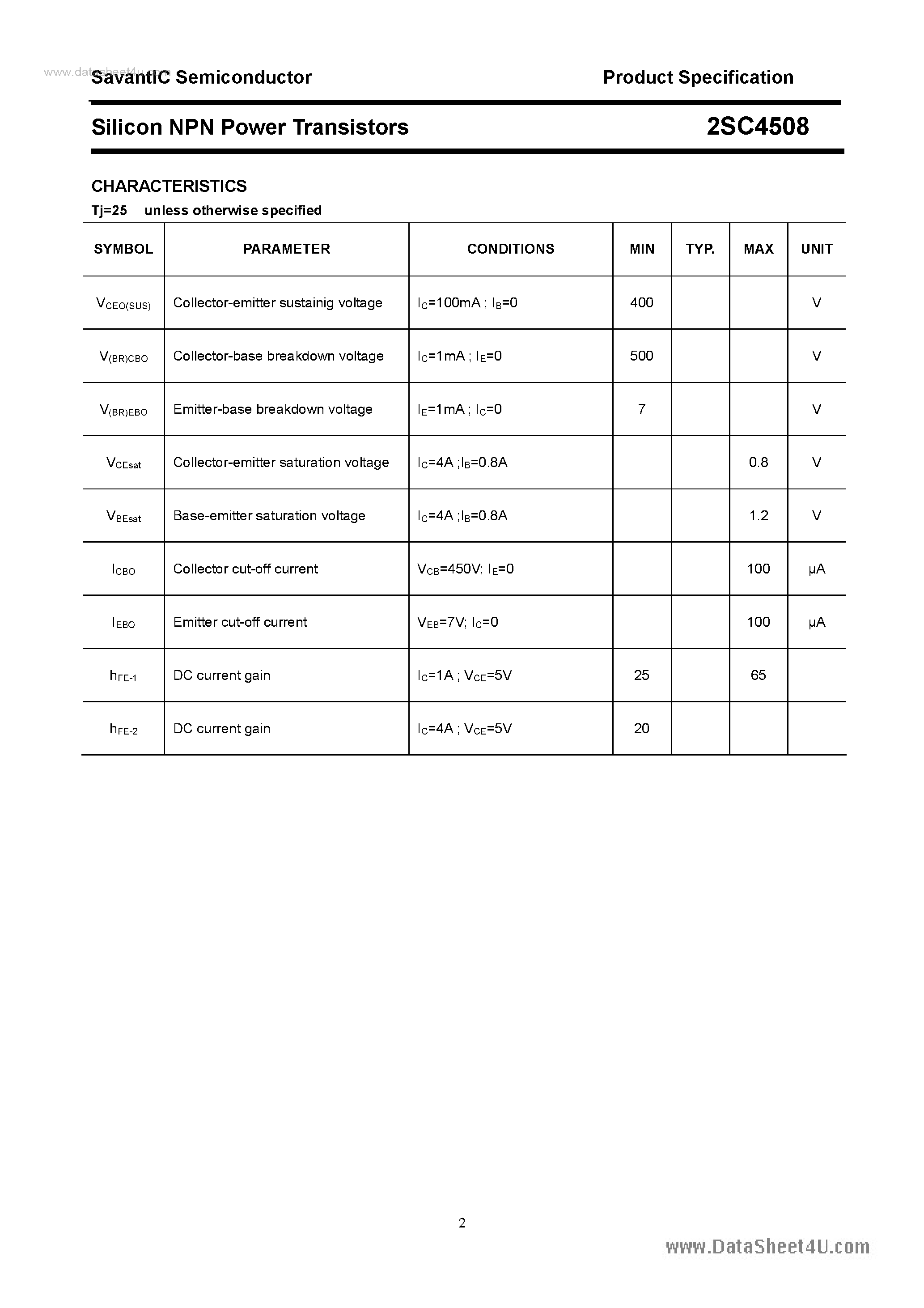 Datasheet 2SC4508 - SILICON POWER TRANSISTOR page 2