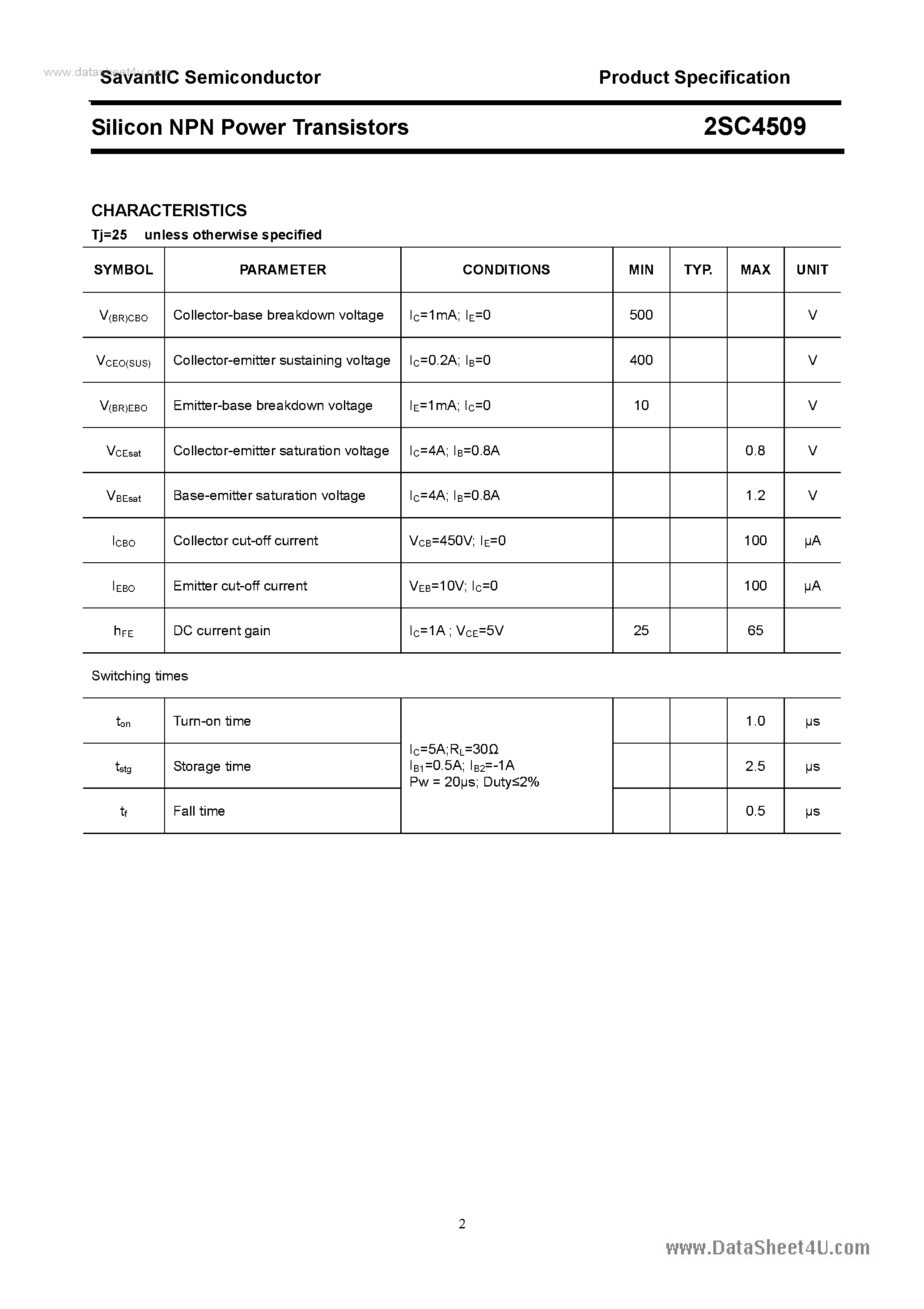 Datasheet 2SC4509 - SILICON POWER TRANSISTOR page 2