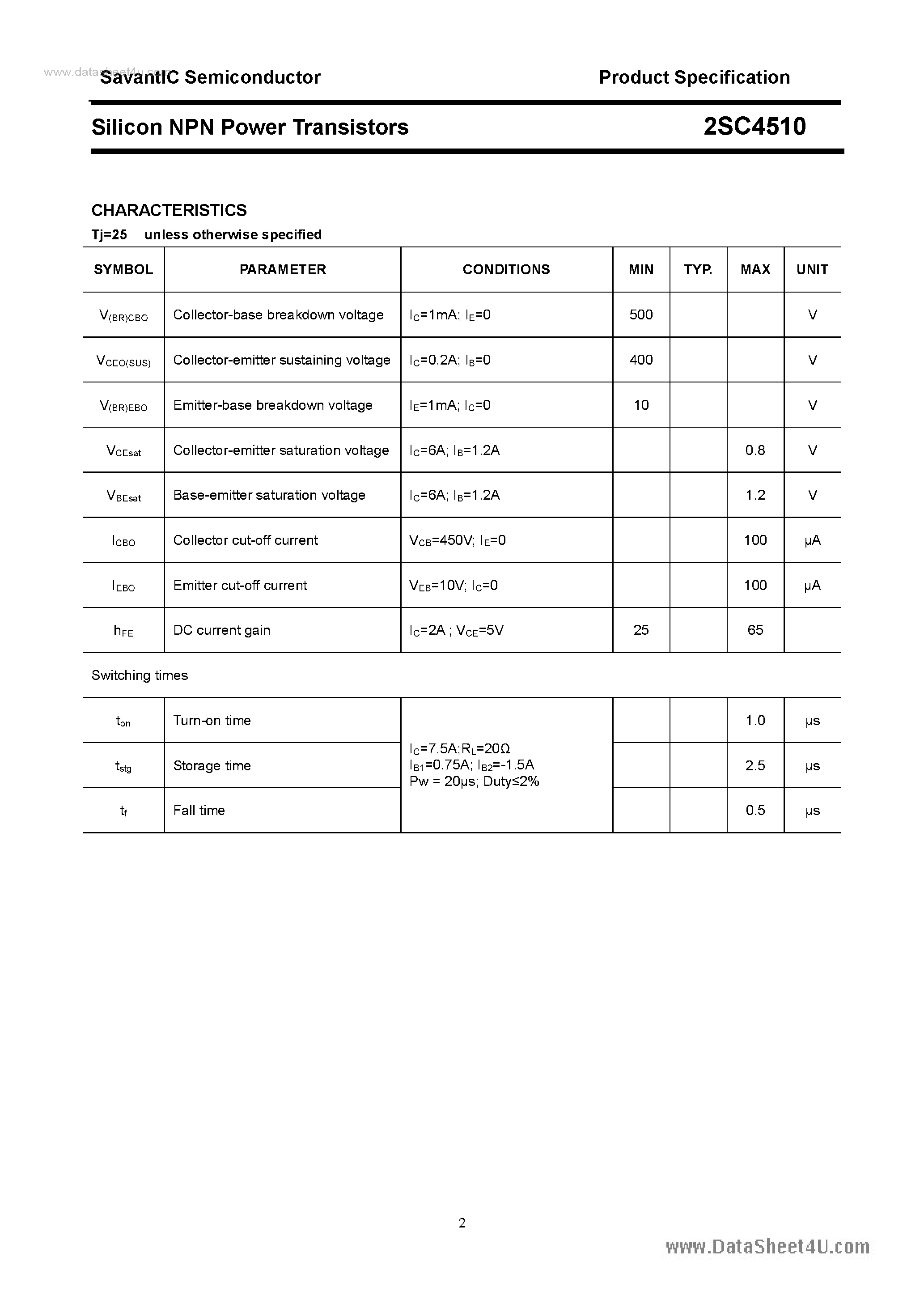 Datasheet 2SC4510 - SILICON POWER TRANSISTOR page 2