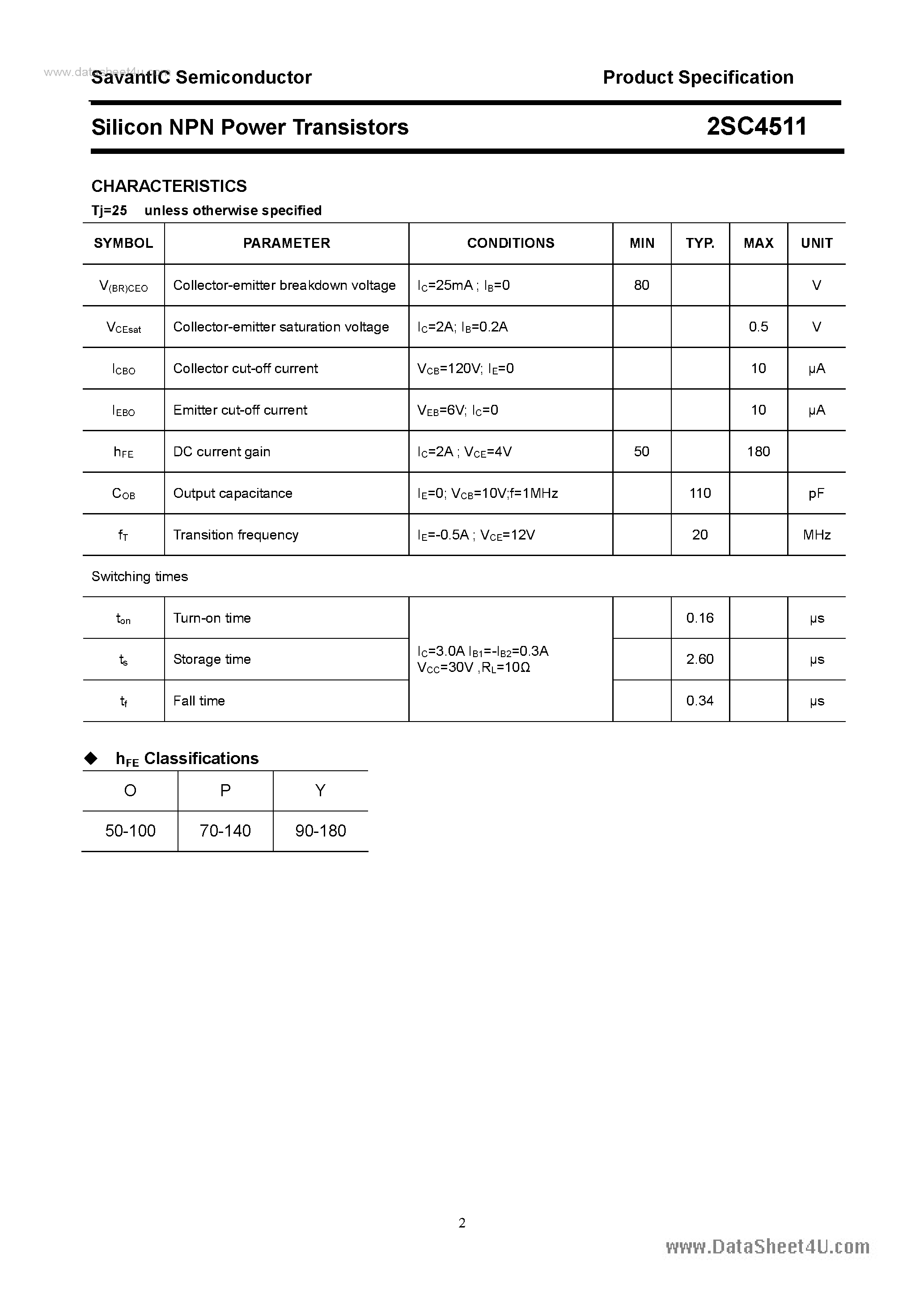 Datasheet 2SC4511 - SILICON POWER TRANSISTOR page 2