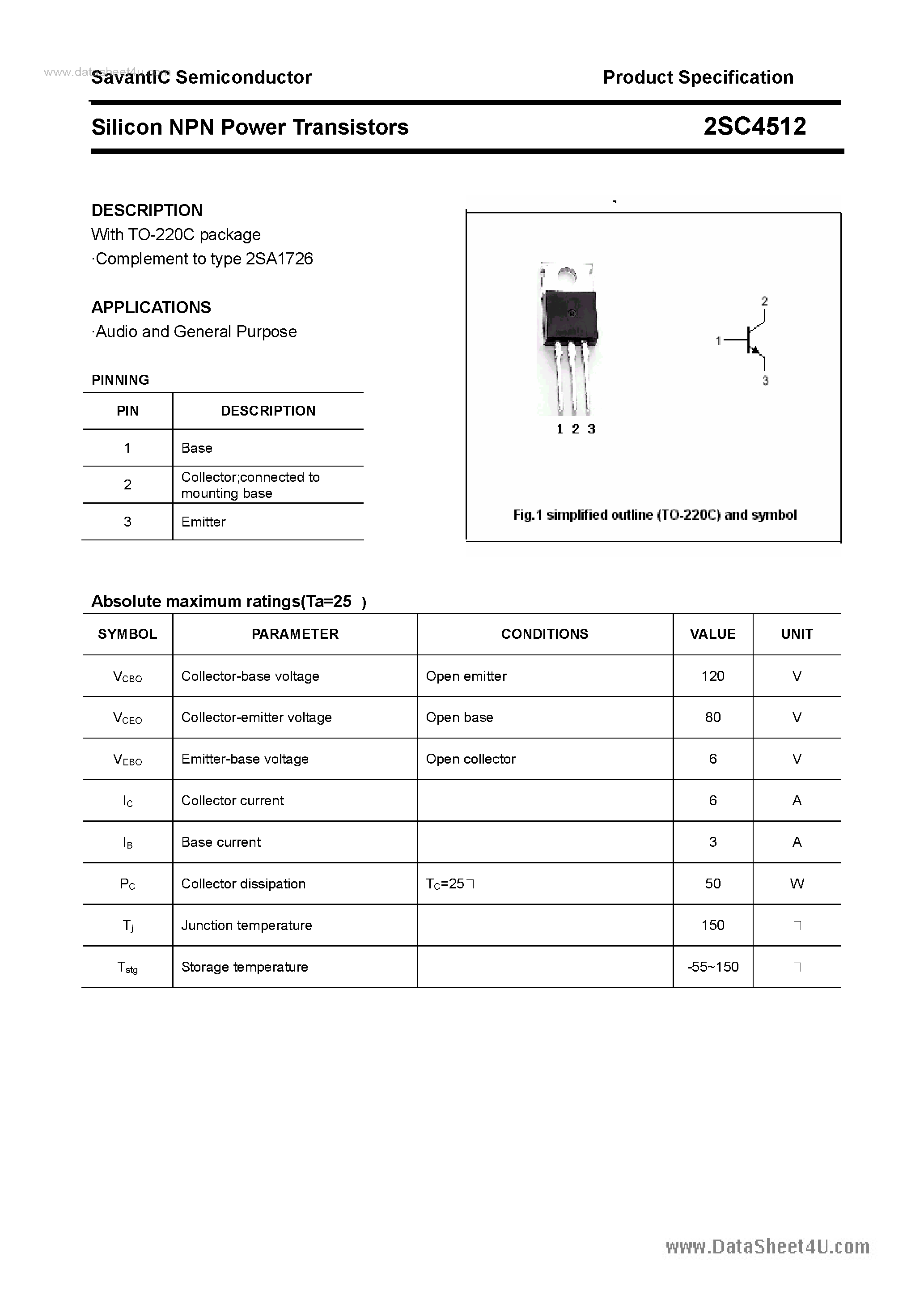 Datasheet 2SC4512 - SILICON POWER TRANSISTOR page 1