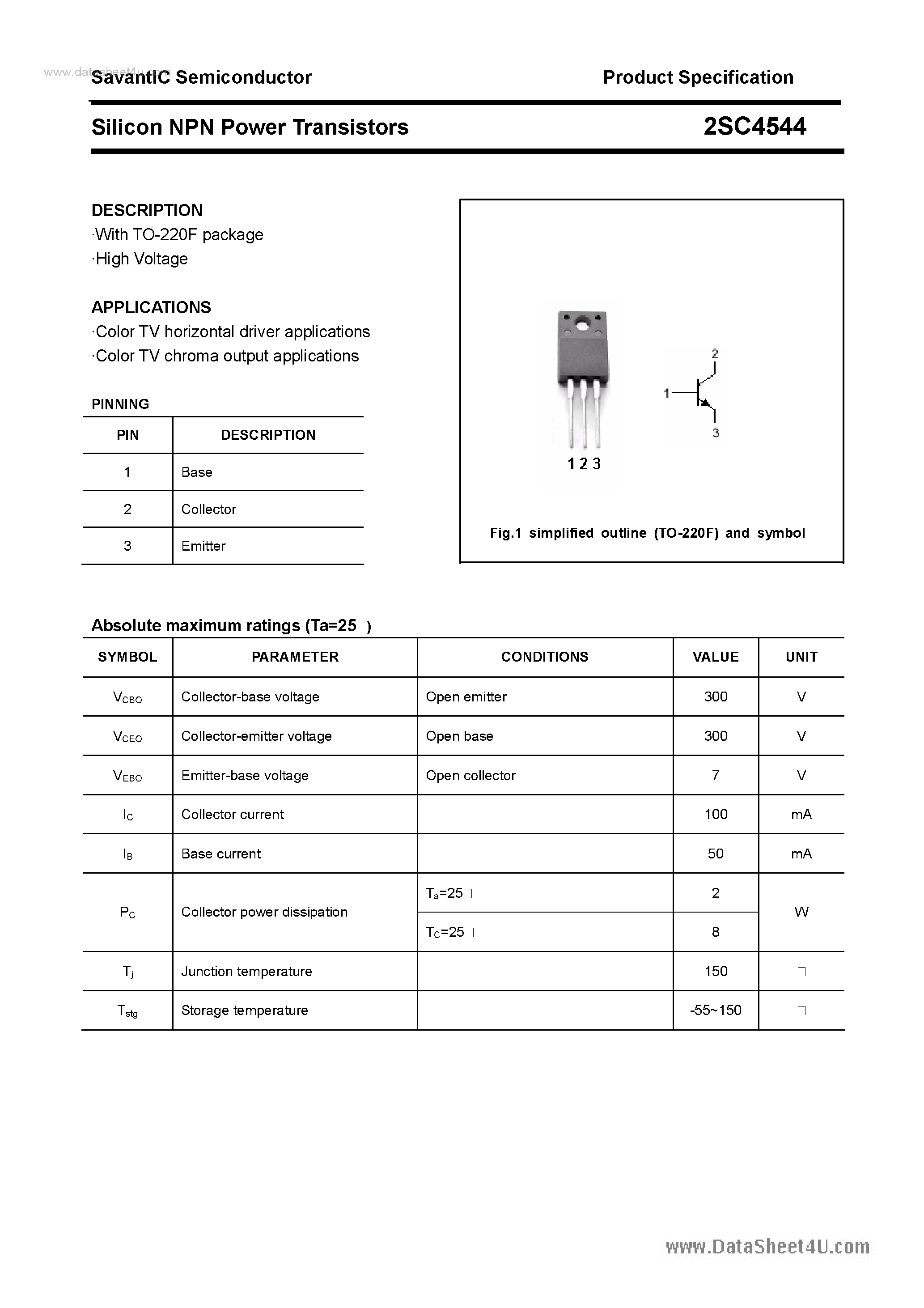 Datasheet 2SC4544 page 1 Datasheet 2SC4544 - SILICON POWER TRANSISTOR page 1