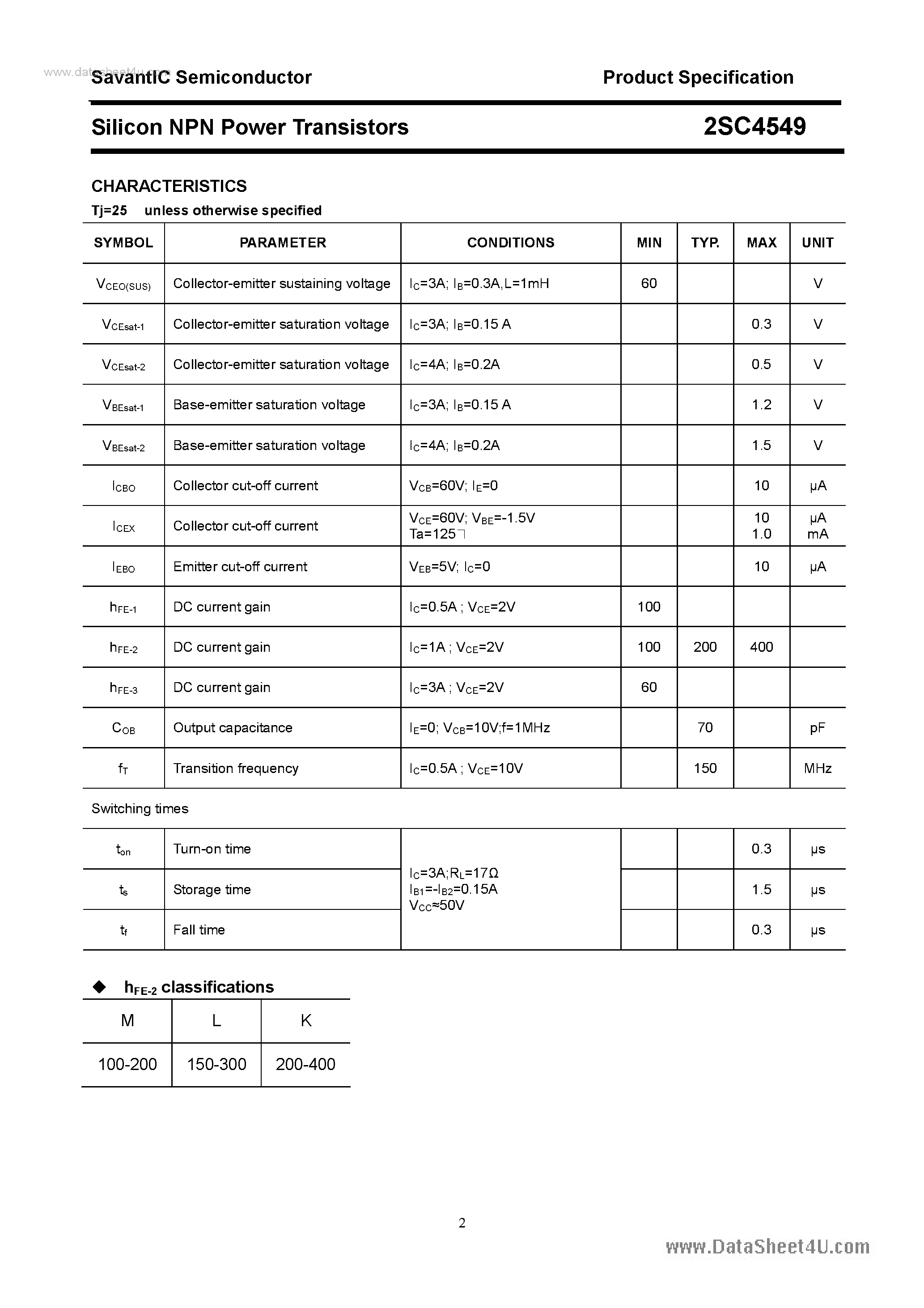 Datasheet 2SC4549 page 2 Datasheet 2SC4549 - SILICON POWER TRANSISTOR page 2