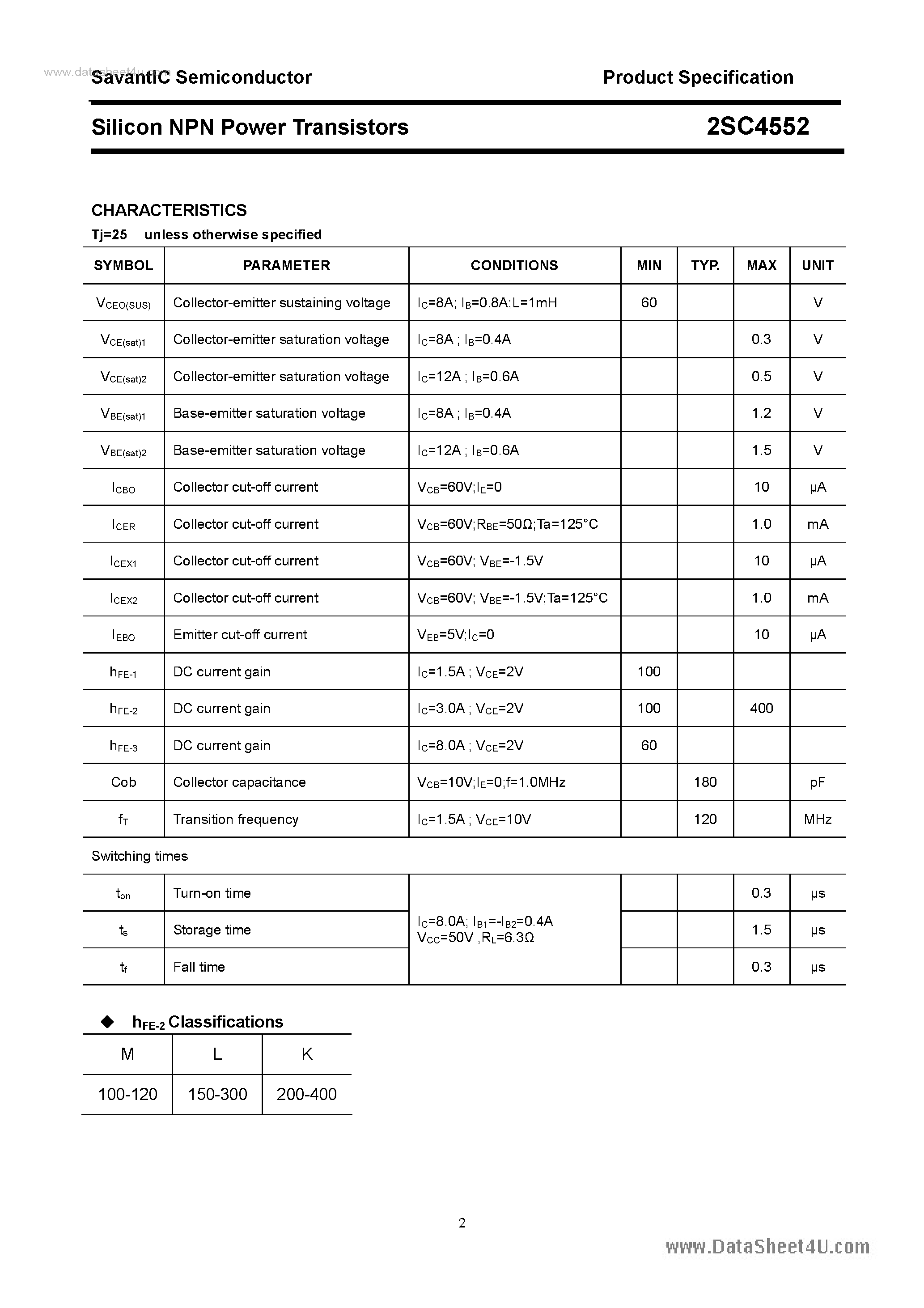Datasheet 2SC4552 page 2 Datasheet 2SC4552 - SILICON POWER TRANSISTOR page 2