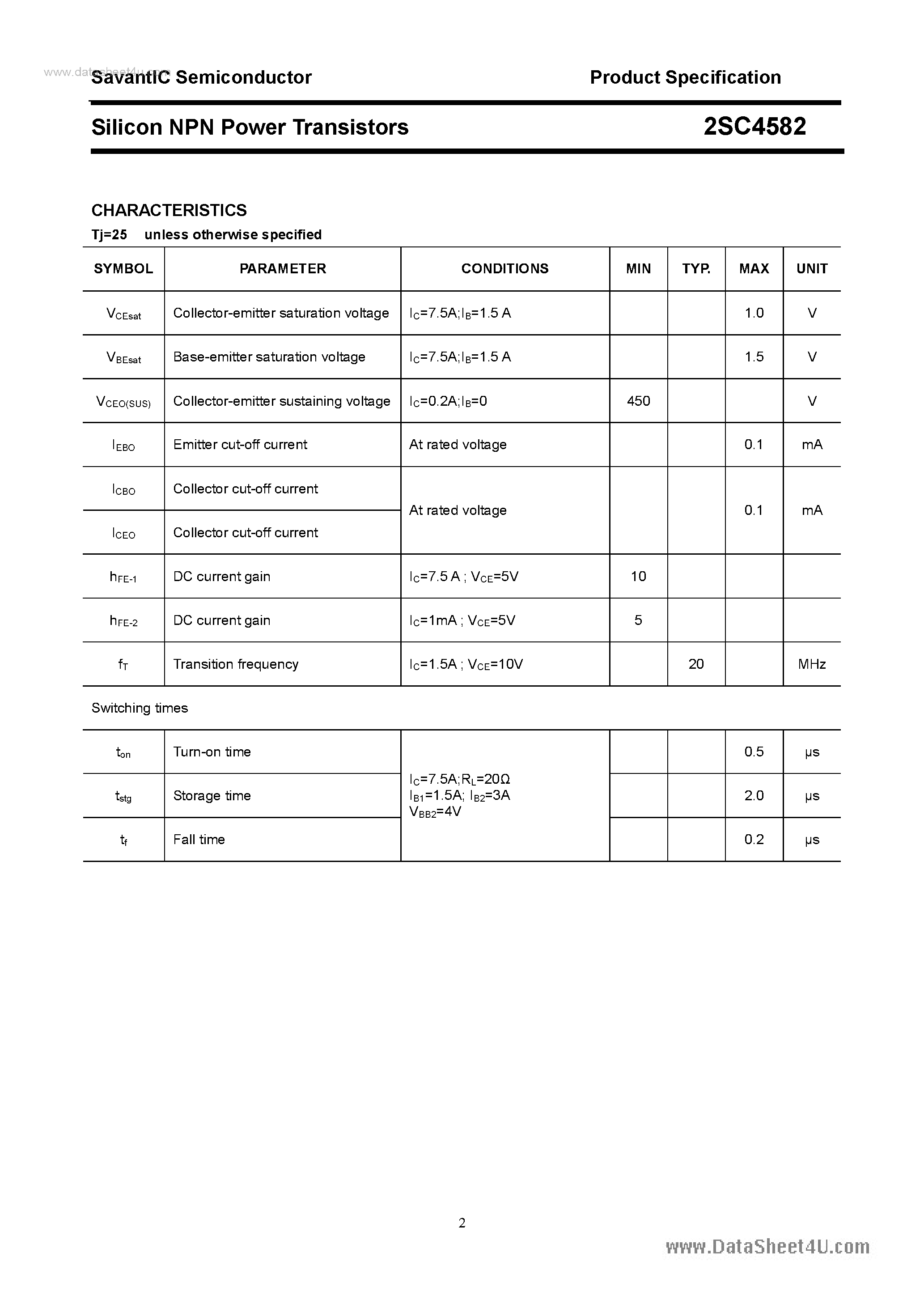Datasheet 2SC4582 - SILICON POWER TRANSISTOR page 2