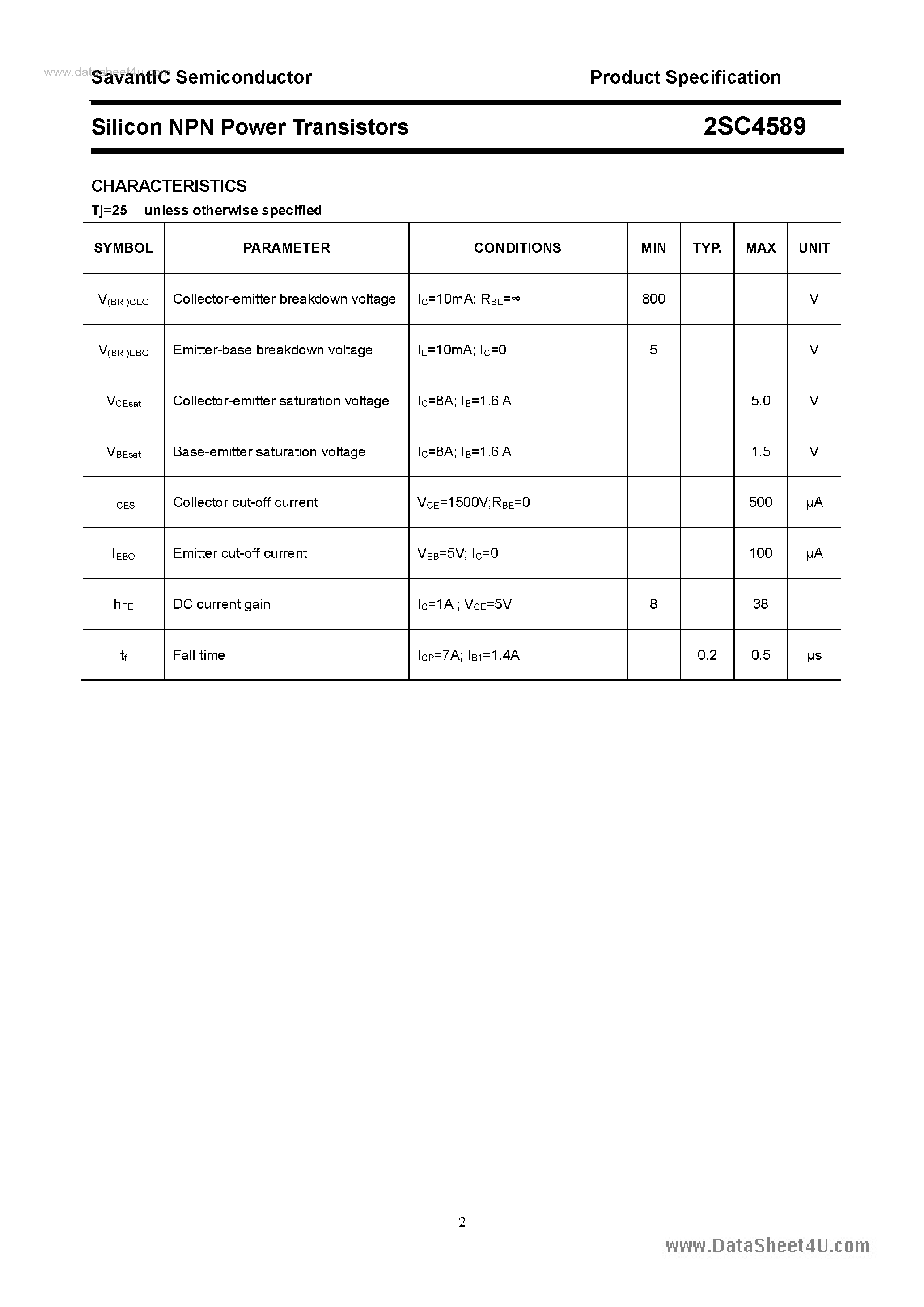 Datasheet 2SC4589 - SILICON POWER TRANSISTOR page 2
