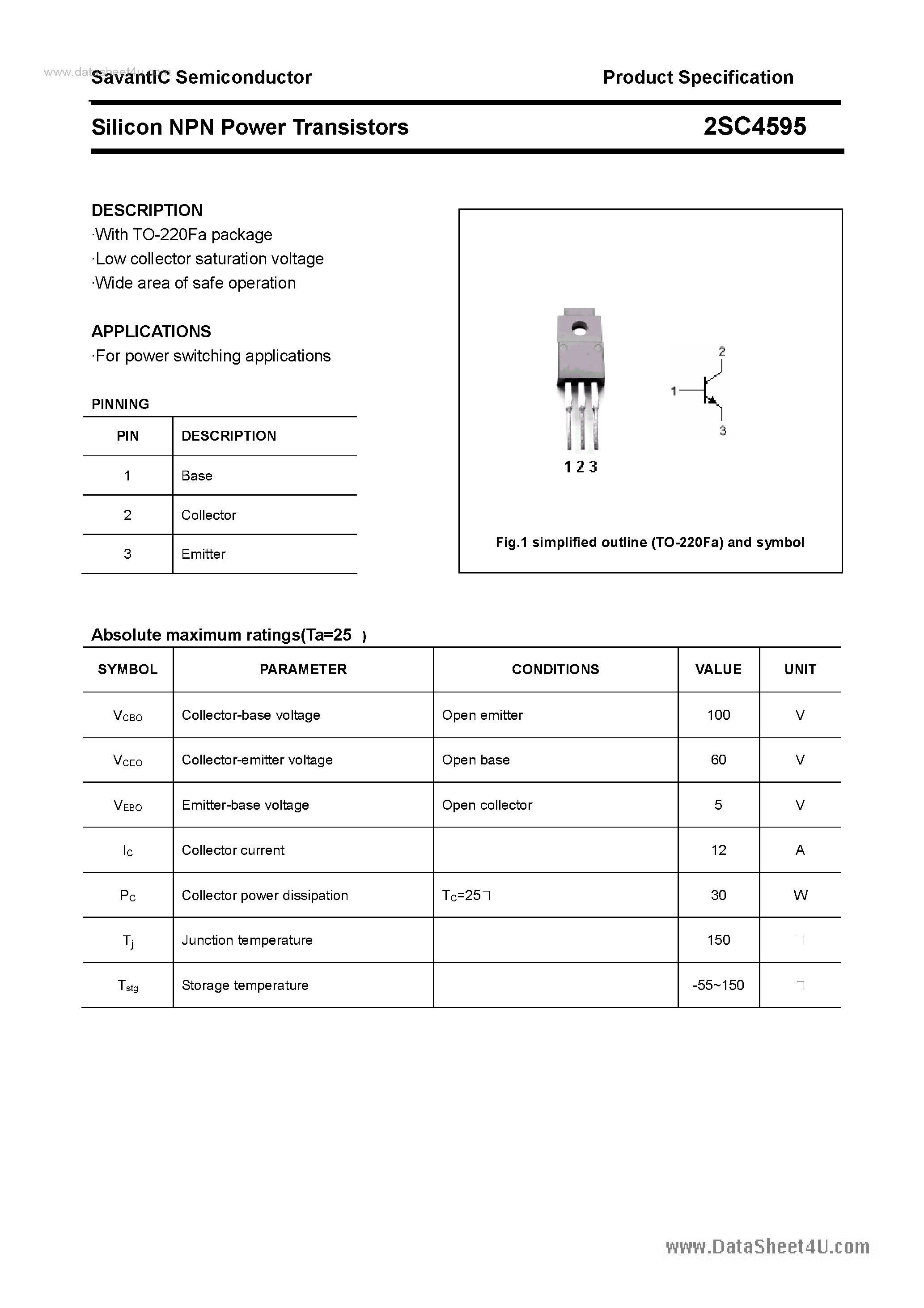 Datasheet 2SC4595 - SILICON POWER TRANSISTOR page 1