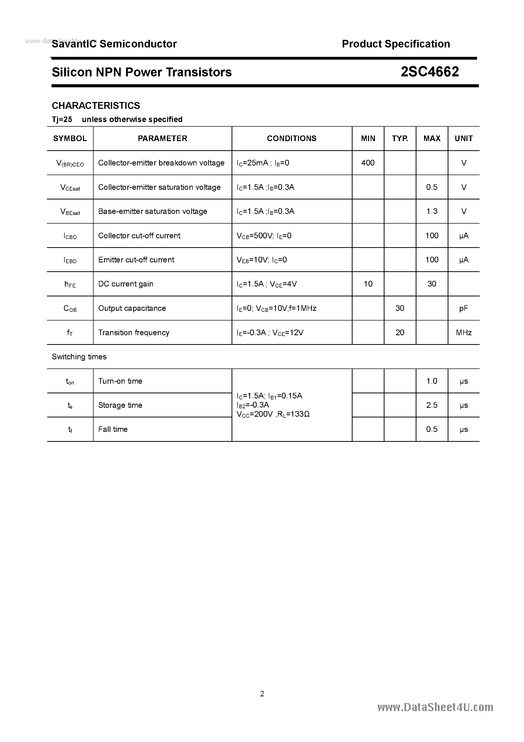 Datasheet 2SC4662 - SILICON POWER TRANSISTOR page 2