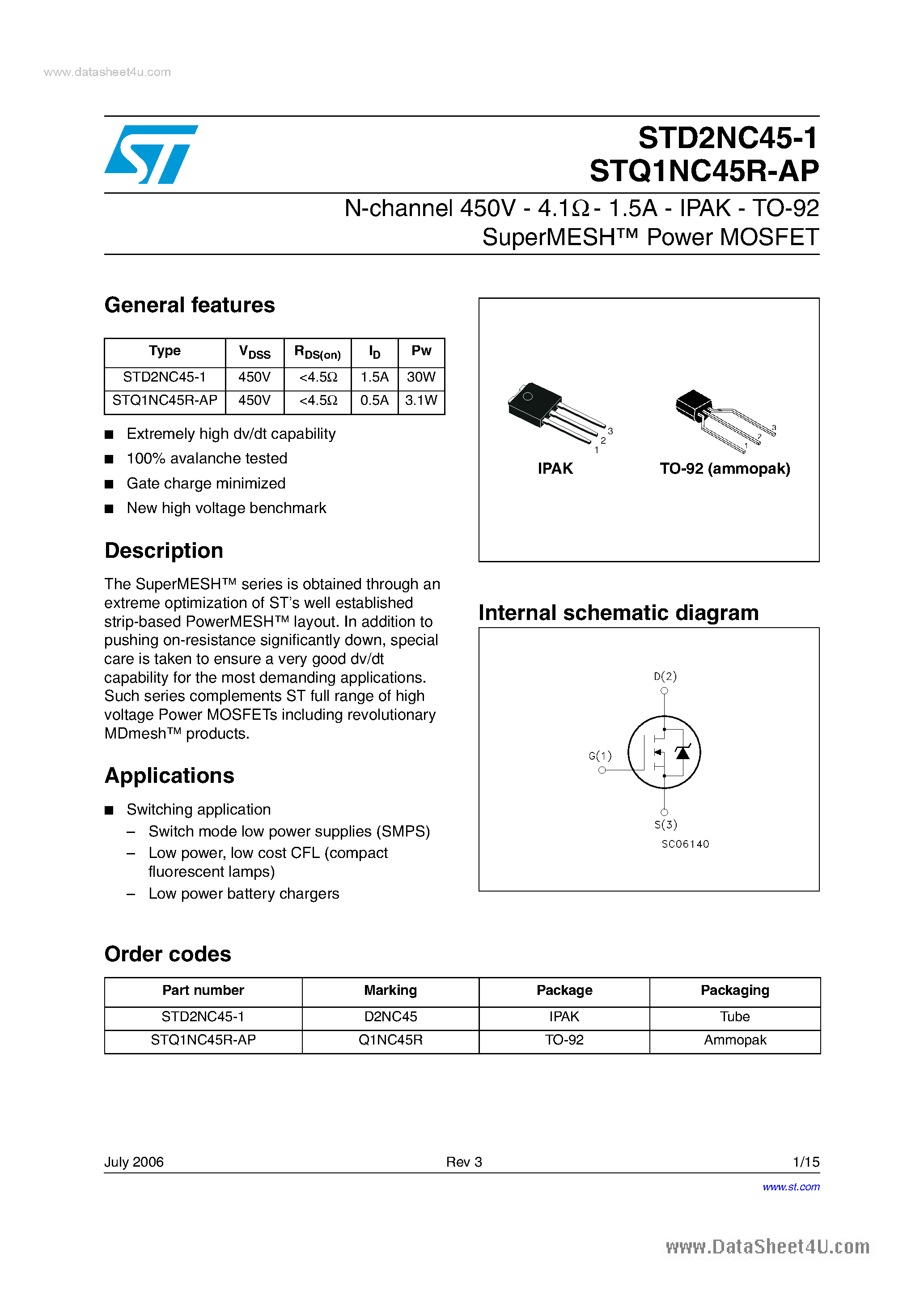Даташит на микросхему Q1NC45R-AP страница 1 Даташит Q1NC45R-AP - Search -----> STQ1NC45R-AP страница 1