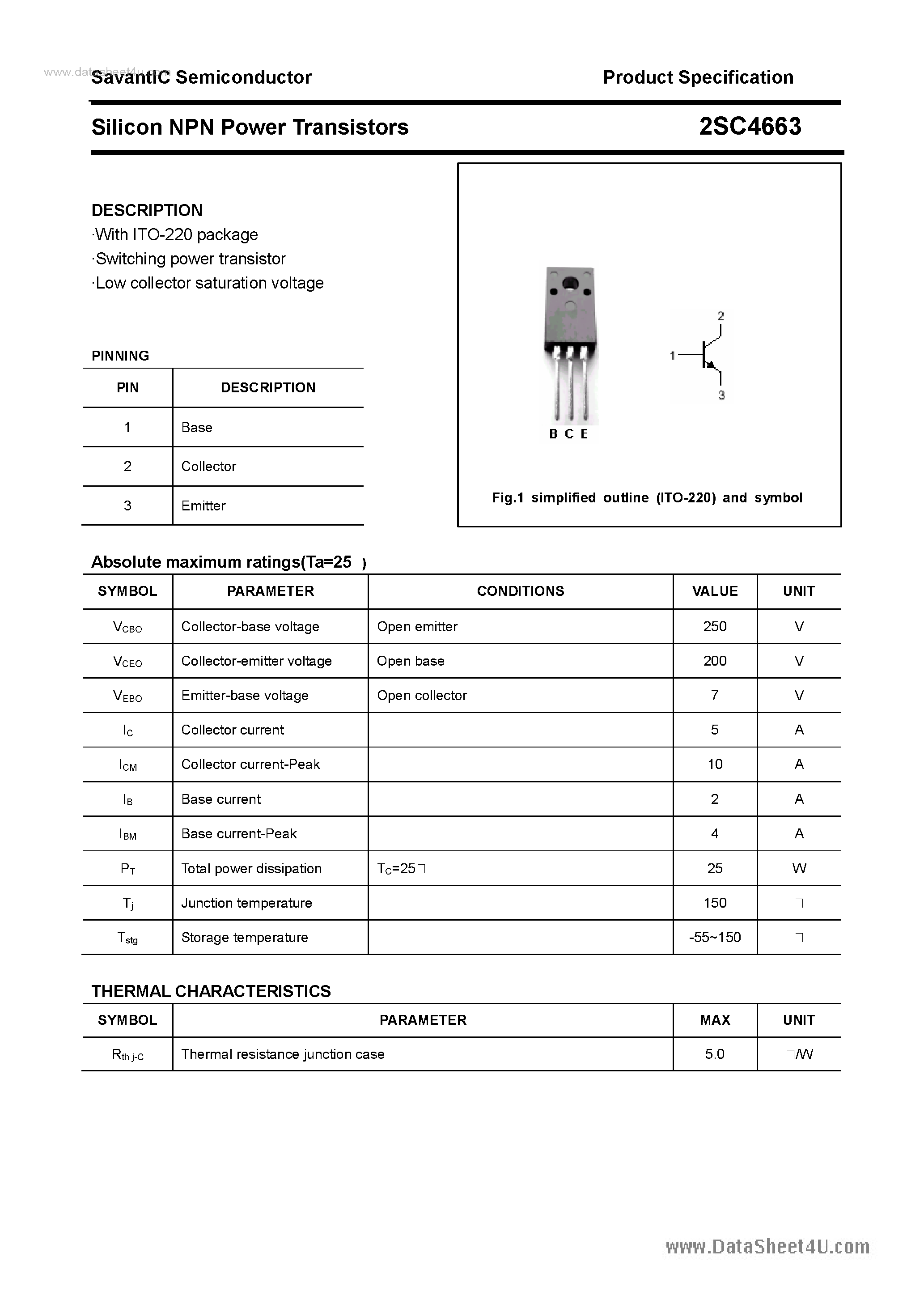 Datasheet 2SC4663 - SILICON POWER TRANSISTOR page 1