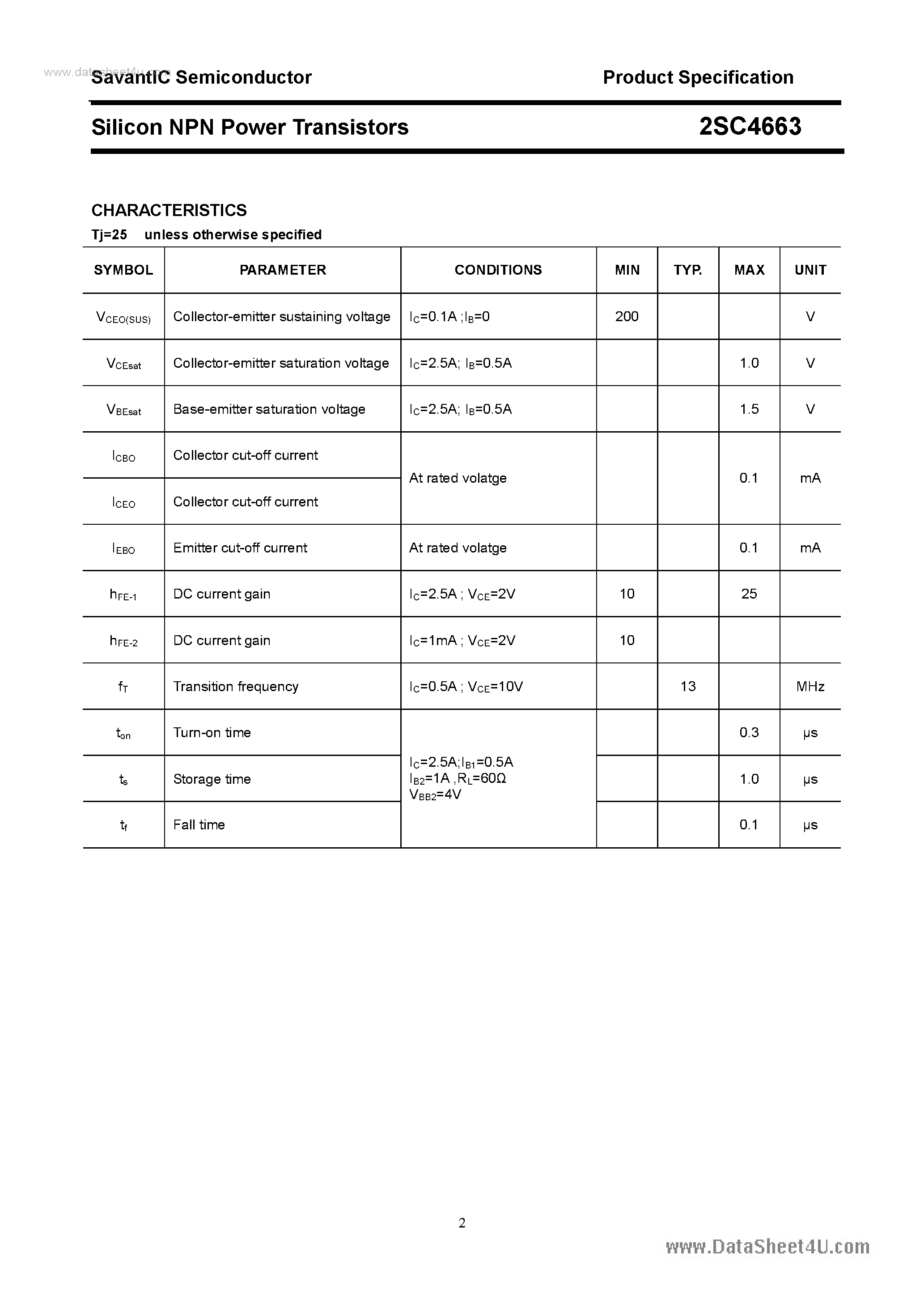 Datasheet 2SC4663 - SILICON POWER TRANSISTOR page 2