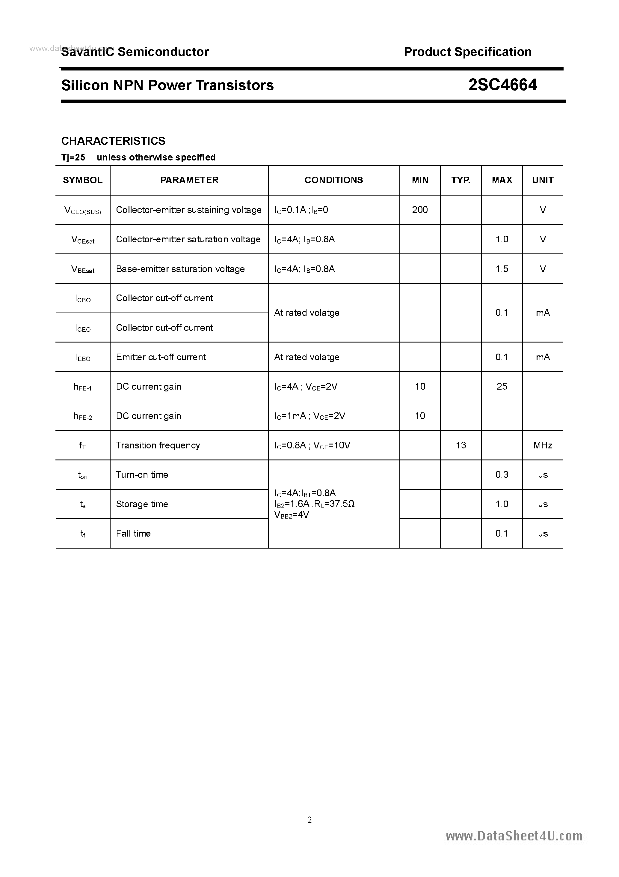 Datasheet 2SC4664 - SILICON POWER TRANSISTOR page 2