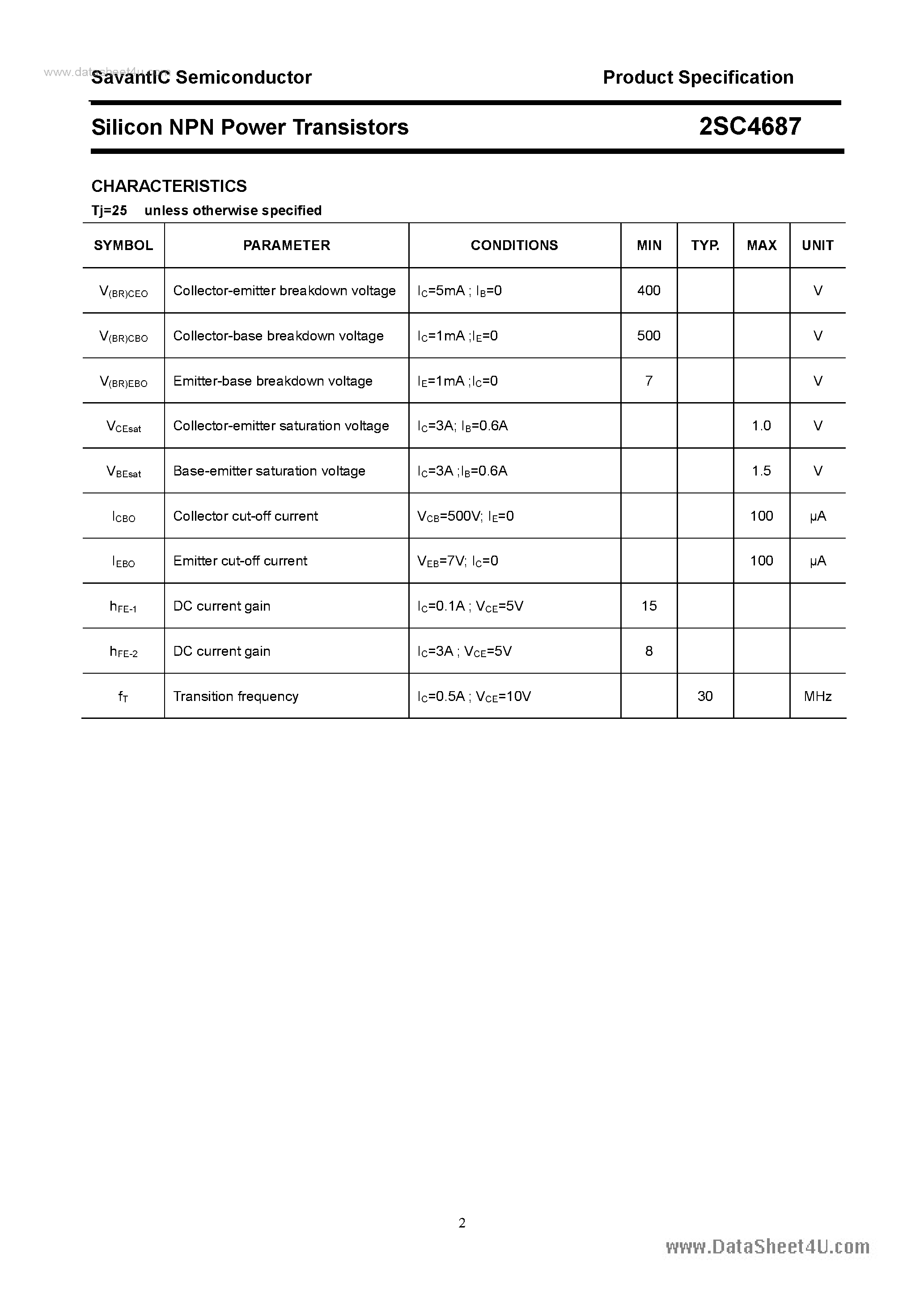 Datasheet 2SC4687 - SILICON POWER TRANSISTOR page 2